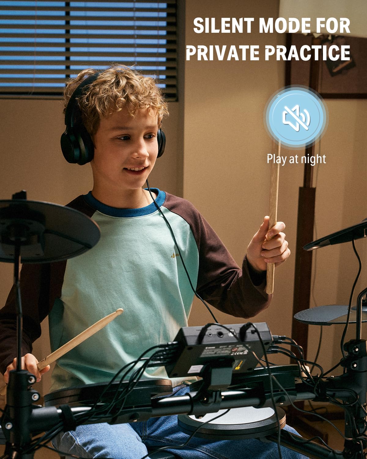 Donner Electric Drum Set, DED-70 Electronic Drum Kit for Beginner with 150 Sounds, 4 Quiet Mesh Pads, 9" Cymbals, USB MIDI, Type-C Charging, 2 Pedal, Throne, Headphones, Sticks, Melodics Lessons