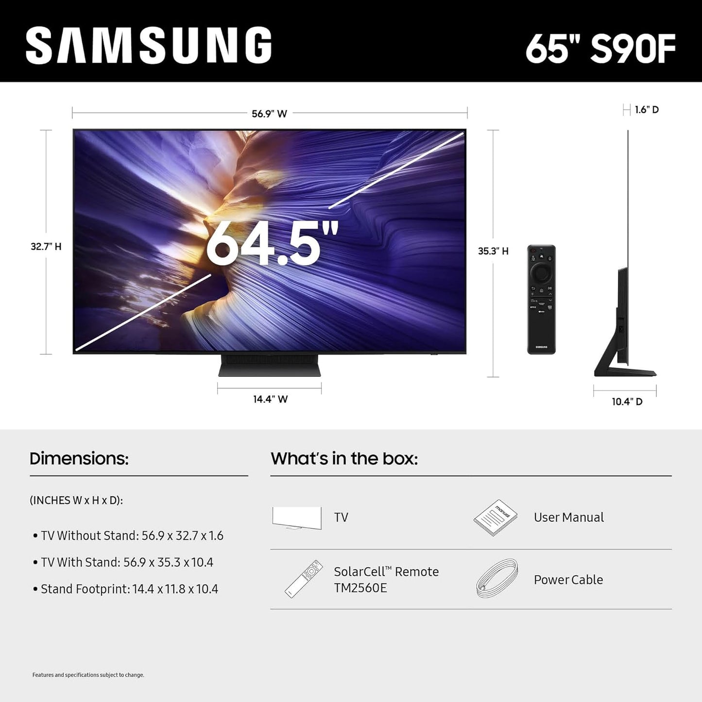 Samsung QN65S90FAFXZA 65 Inch 4K OLED Smart TV with an Austere 5S-PS4-US1 4-Outlet Power (2025)