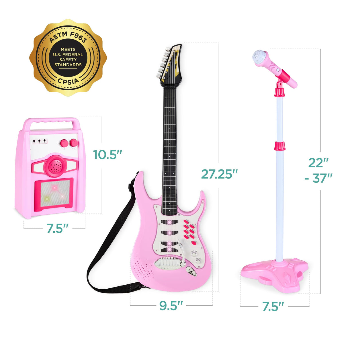 Best Choice Products Kids Electric Guitar Set with Microphone & Amp, Interactive Musical Toy for Boys & Girls, Lights & Sounds, Demo Songs, AUX Input, DIY Stickers - Blue