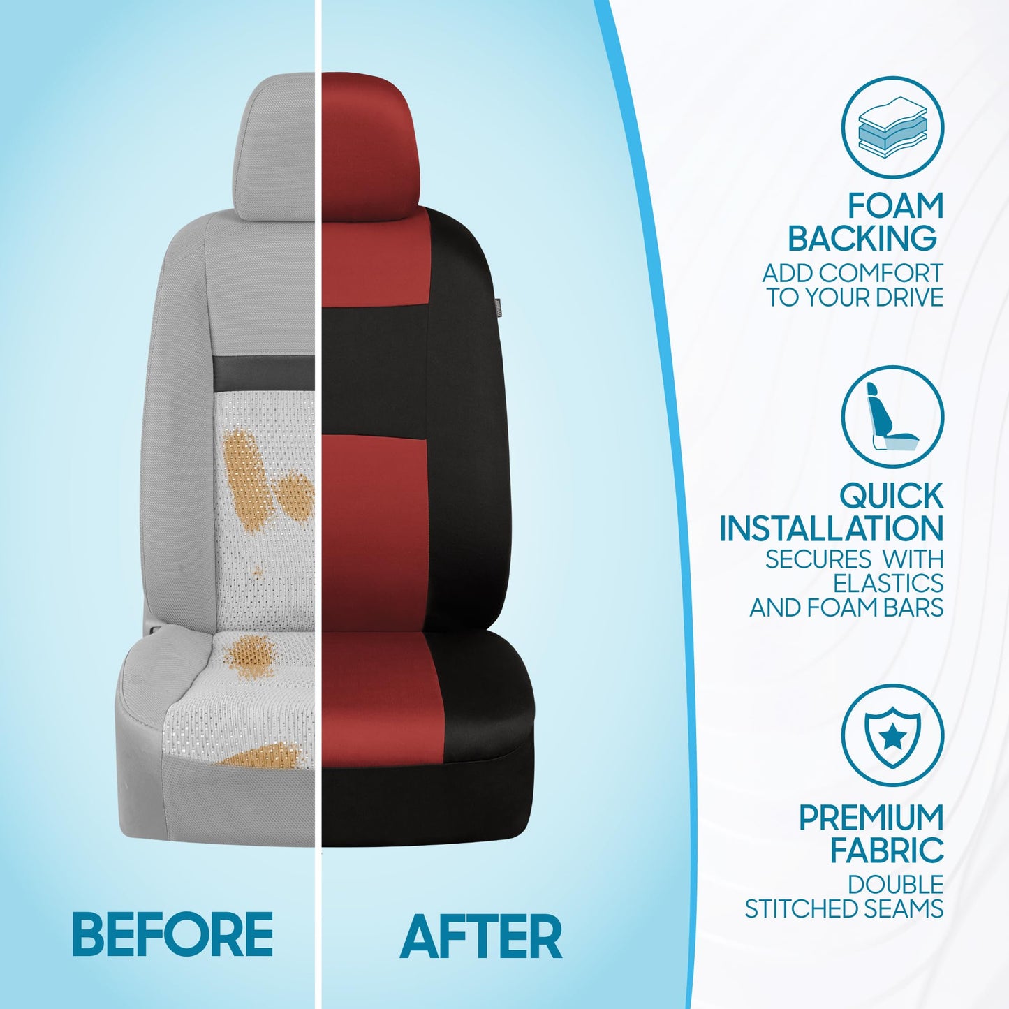 BDK PolyPro Car Seat Covers Full Set in Charcoal on Black – Front and Rear Split Bench for Cars, Easy to Install Cover Set, Accessories Auto Trucks Van SUV