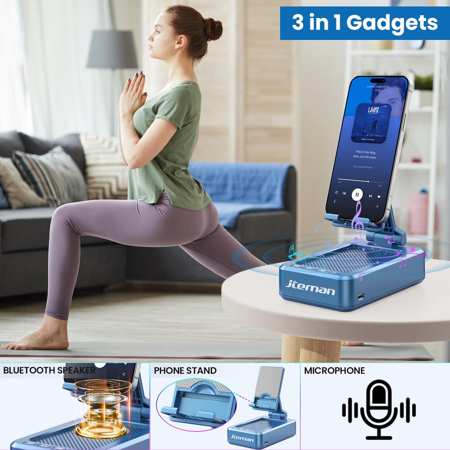 Cell Phone Stand with Wireless Bluetooth Speaker and Anti-Slip Base HD Surround Sound Perfect for Home and Outdoors with Bluetooth Speaker for Desk Compatible with iPhone/ipad/Samsung Galaxy