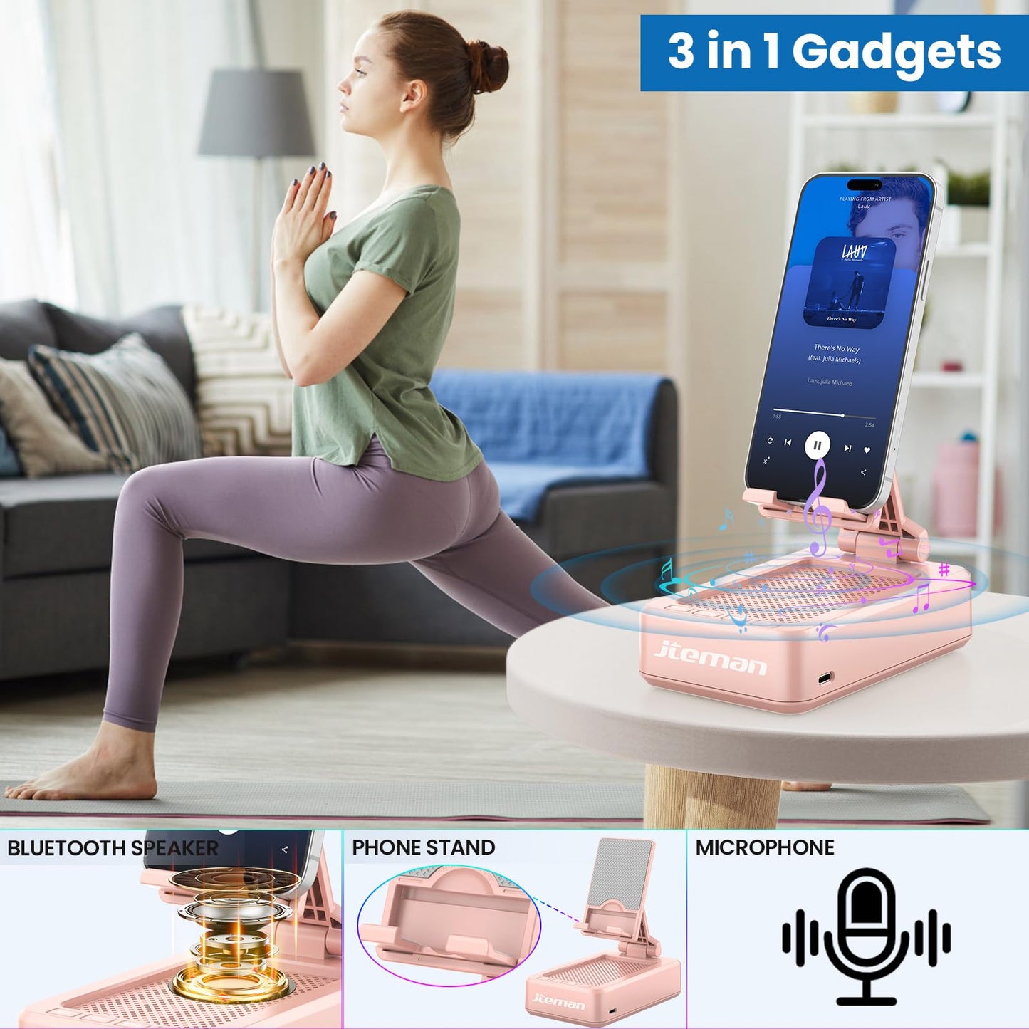 Cell Phone Stand with Wireless Bluetooth Speaker and Anti-Slip Base HD Surround Sound Perfect for Home and Outdoors with Bluetooth Speaker for Desk Compatible with iPhone/ipad/Samsung Galaxy