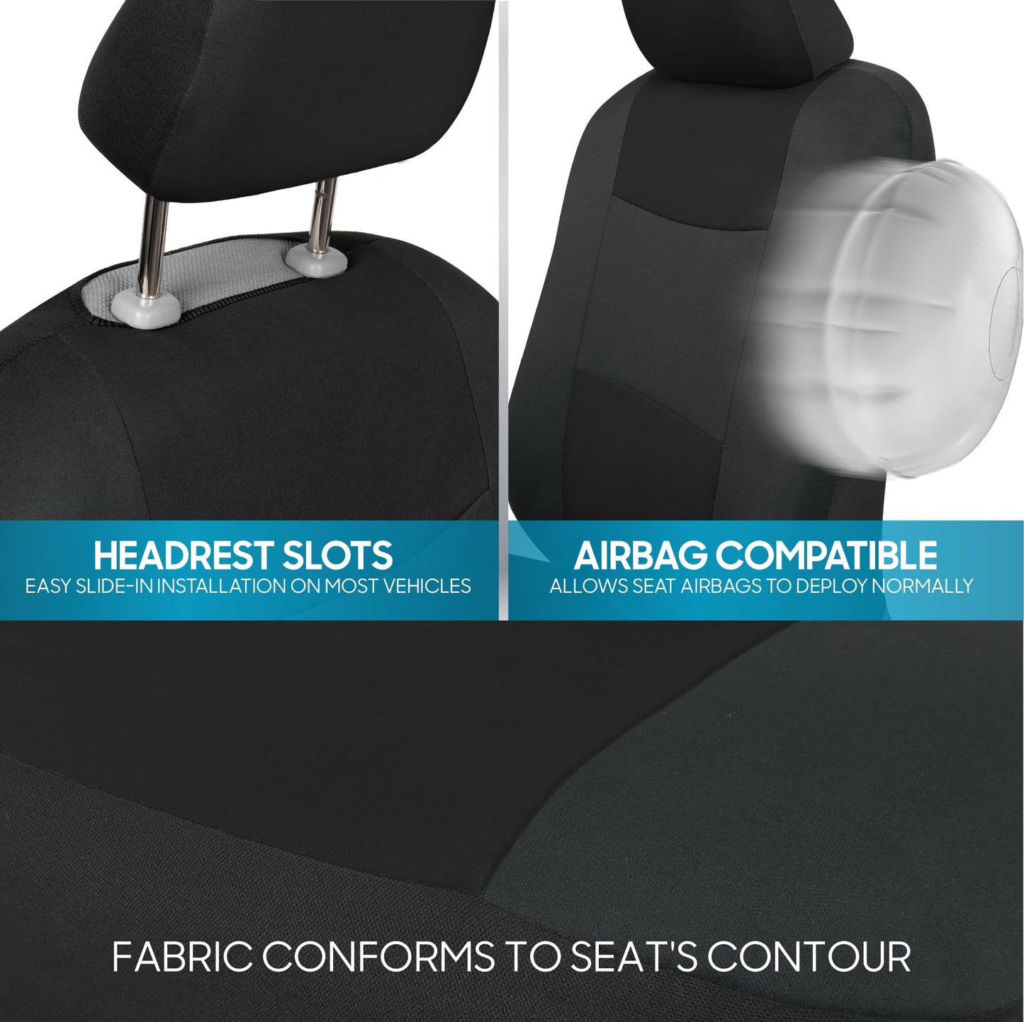 BDK PolyPro Car Seat Covers Full Set in Charcoal on Black – Front and Rear Split Bench for Cars, Easy to Install Cover Set, Accessories Auto Trucks Van SUV