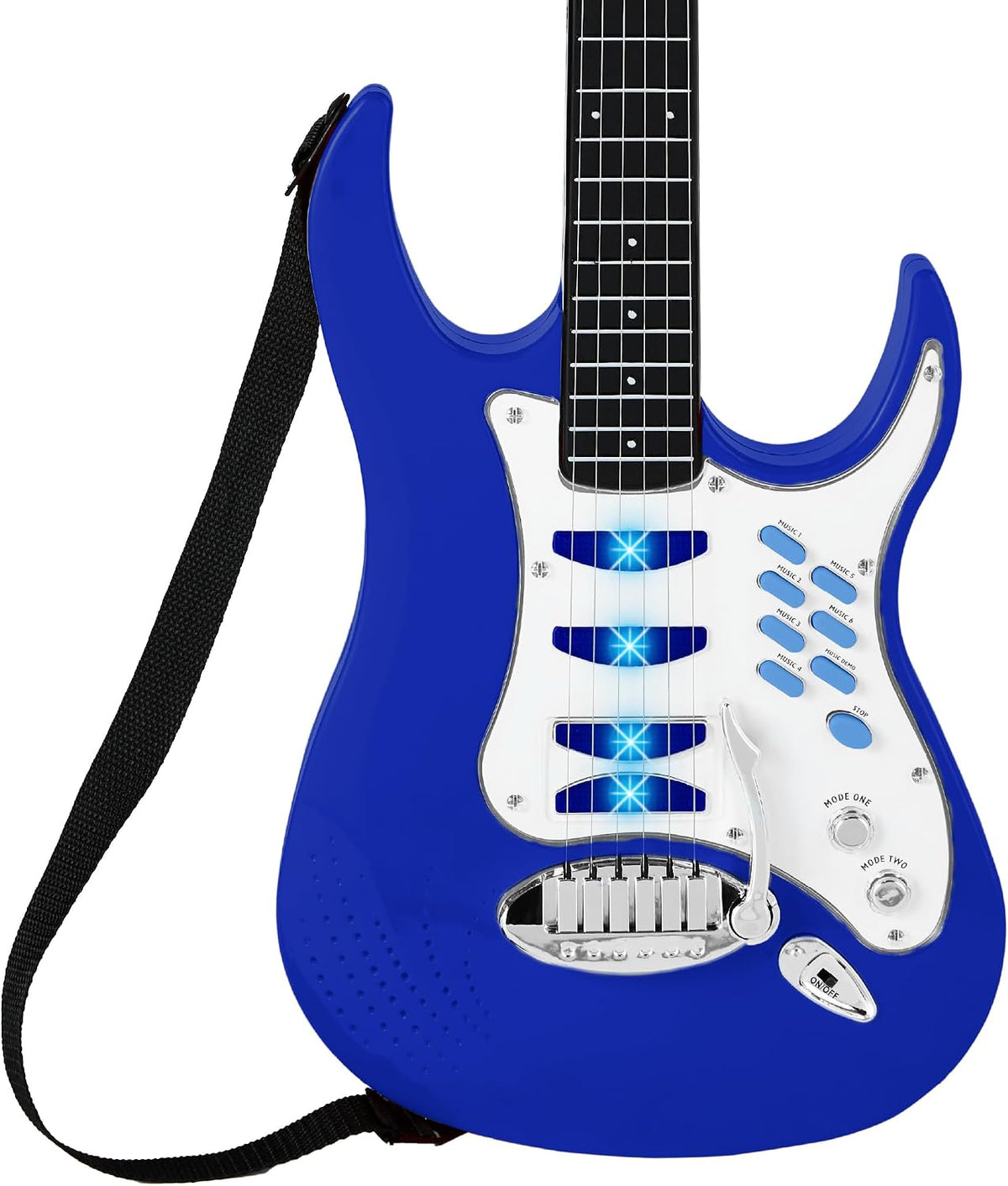 Best Choice Products Kids Electric Guitar Set with Microphone & Amp, Interactive Musical Toy for Boys & Girls, Lights & Sounds, Demo Songs, AUX Input, DIY Stickers - Blue