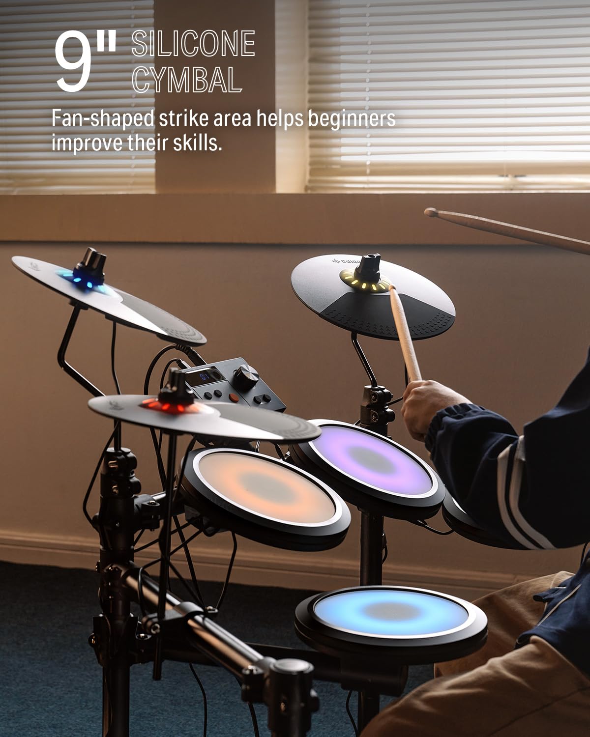 Donner Electric Drum Set, DED-70 Electronic Drum Kit for Beginner with 150 Sounds, 4 Quiet Mesh Pads, 9" Cymbals, USB MIDI, Type-C Charging, 2 Pedal, Throne, Headphones, Sticks, Melodics Lessons