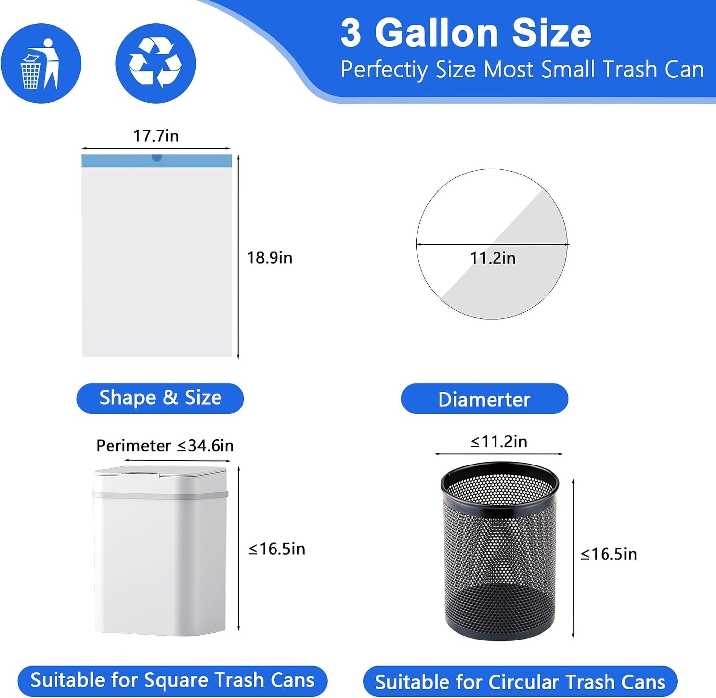 Small Trash Bags 3 Gallon, 360 Count -1.2 Mil Drawstring Mini Garbage Bags, White Plastic Trash Can Liners for Bathroom Accessories, 12 Liter, Bedroom, Dorm Room Essentials, Office