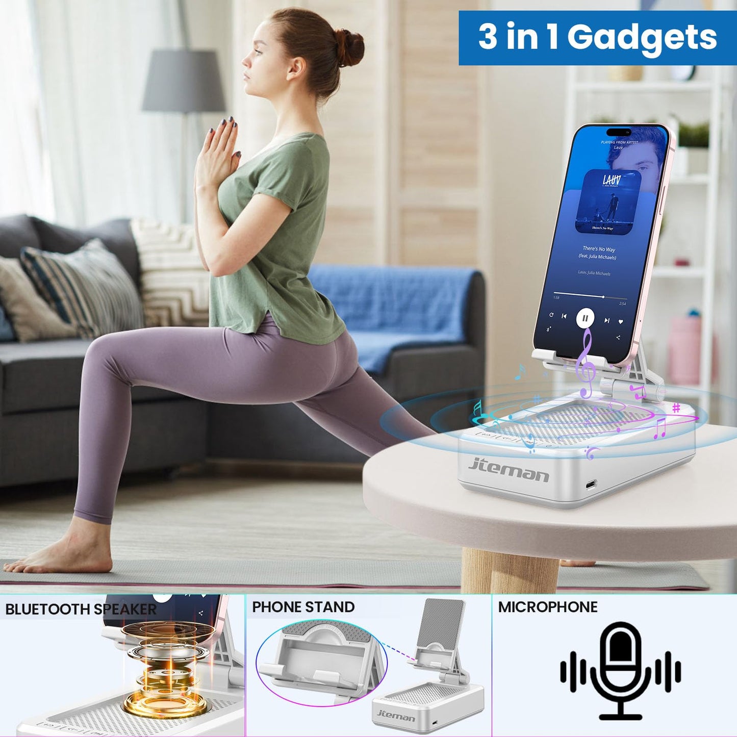 Cell Phone Stand with Wireless Bluetooth Speaker and Anti-Slip Base HD Surround Sound Perfect for Home and Outdoors with Bluetooth Speaker for Desk Compatible with iPhone/ipad/Samsung Galaxy