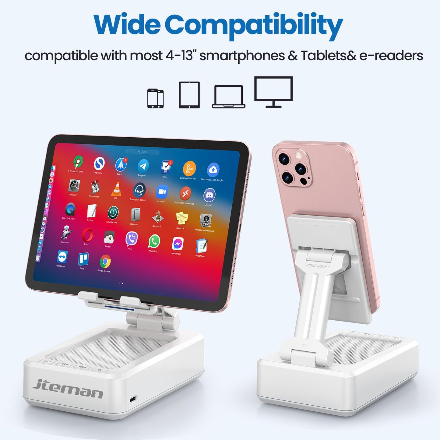 Cell Phone Stand with Wireless Bluetooth Speaker and Anti-Slip Base HD Surround Sound Perfect for Home and Outdoors with Bluetooth Speaker for Desk Compatible with iPhone/ipad/Samsung Galaxy