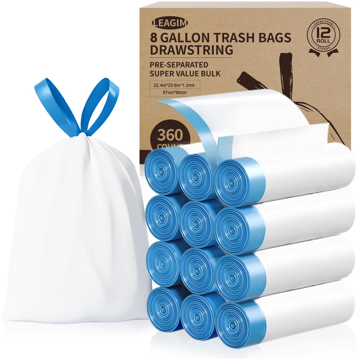 Small Trash Bags 3 Gallon, 360 Count -1.2 Mil Drawstring Mini Garbage Bags, White Plastic Trash Can Liners for Bathroom Accessories, 12 Liter, Bedroom, Dorm Room Essentials, Office