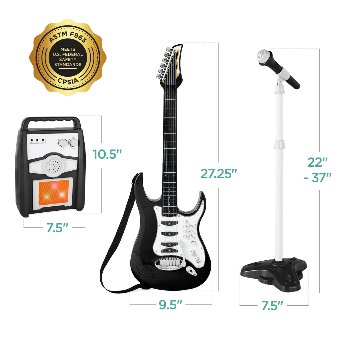 Best Choice Products Kids Electric Guitar Set with Microphone & Amp, Interactive Musical Toy for Boys & Girls, Lights & Sounds, Demo Songs, AUX Input, DIY Stickers - Blue