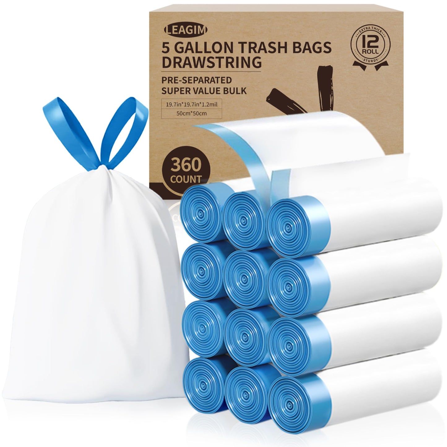 Small Trash Bags 3 Gallon, 360 Count -1.2 Mil Drawstring Mini Garbage Bags, White Plastic Trash Can Liners for Bathroom Accessories, 12 Liter, Bedroom, Dorm Room Essentials, Office