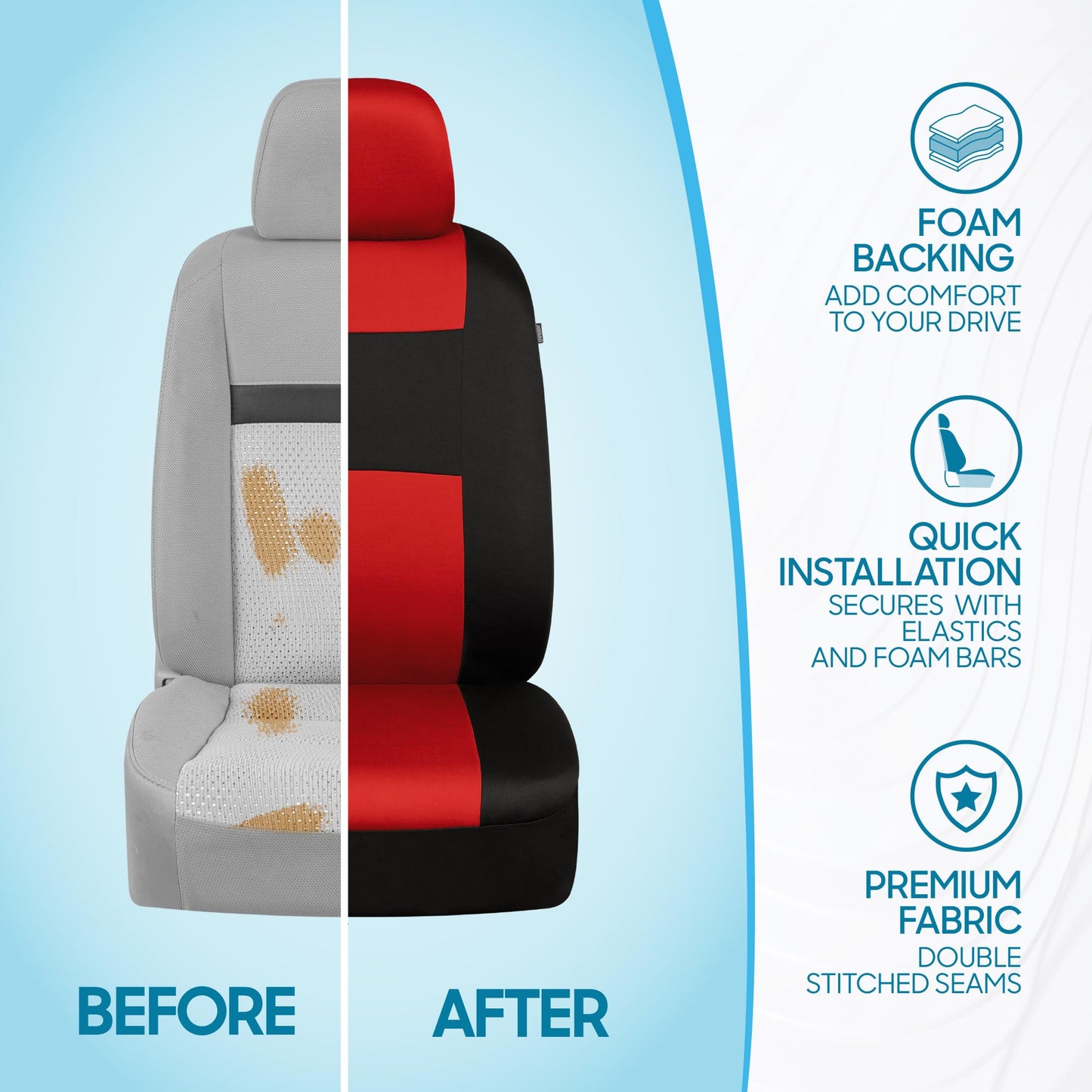 BDK PolyPro Car Seat Covers Full Set in Charcoal on Black – Front and Rear Split Bench for Cars, Easy to Install Cover Set, Accessories Auto Trucks Van SUV