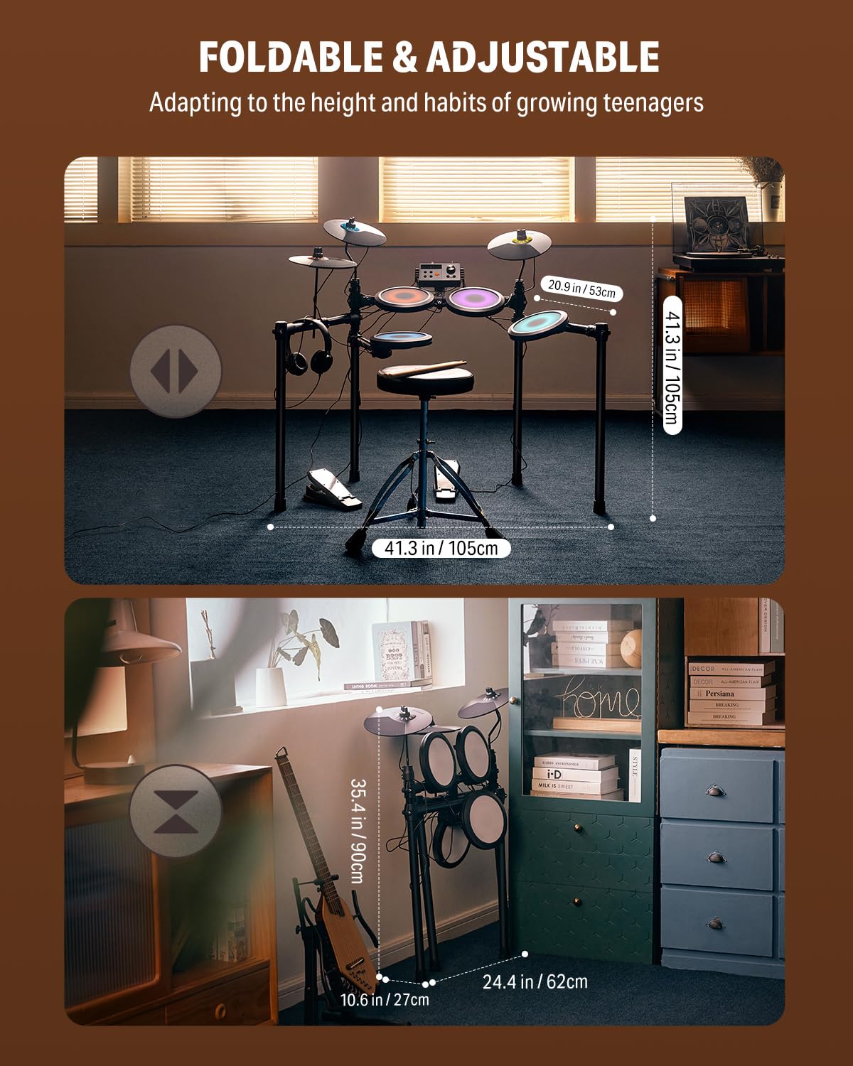 Donner Electric Drum Set, DED-70 Electronic Drum Kit for Beginner with 150 Sounds, 4 Quiet Mesh Pads, 9" Cymbals, USB MIDI, Type-C Charging, 2 Pedal, Throne, Headphones, Sticks, Melodics Lessons