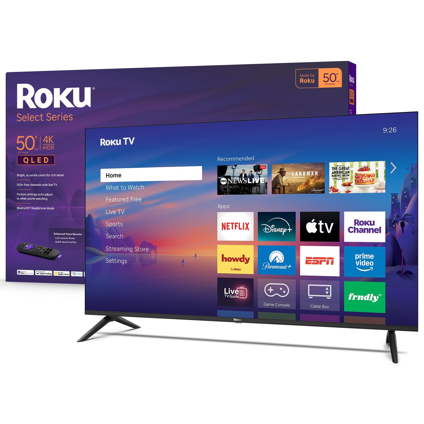 Roku Smart TV 2026 – 55-Inch Select Series, 4K QLED TV – Roku TV with Voice Remote – Flat Screen QLED Television with Wi-Fi for Streaming Live Local News, Sports, & Movies – Bluetooth Headphone Mode