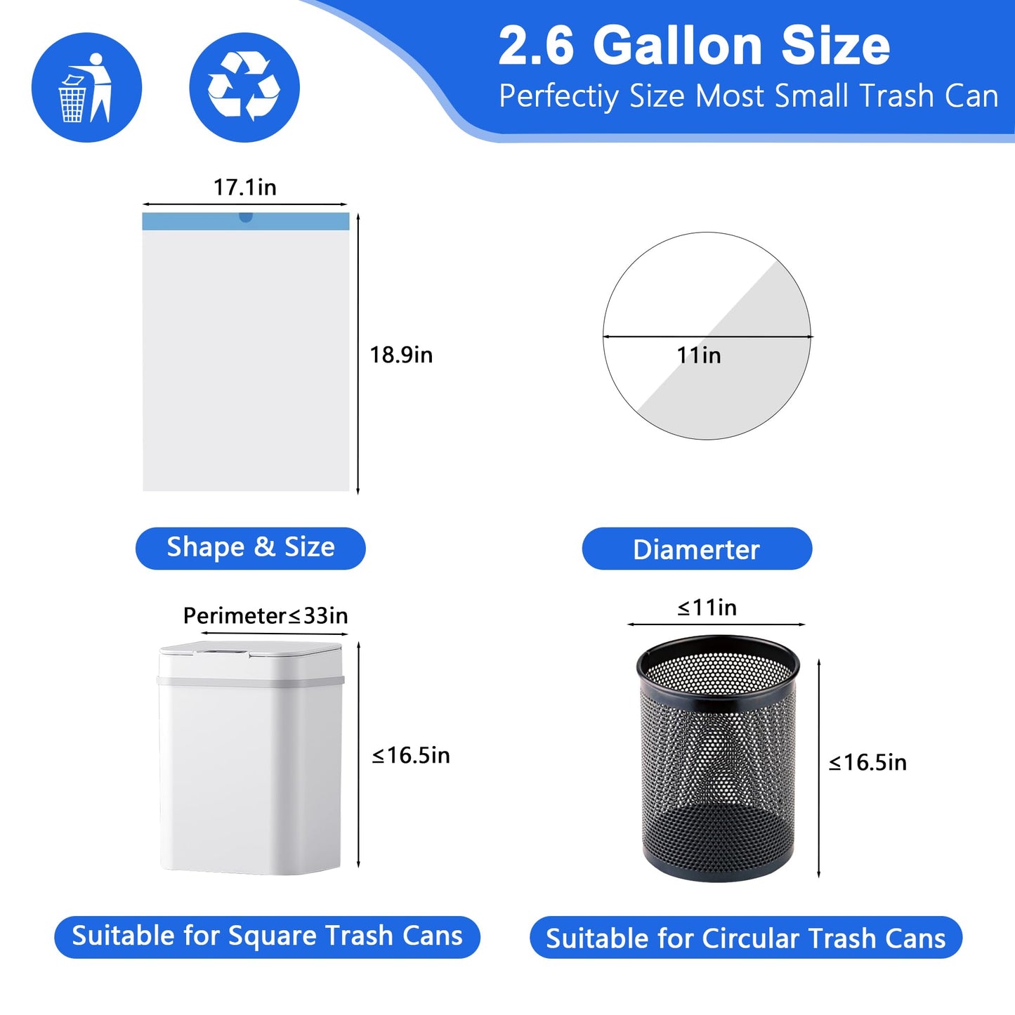 Small Trash Bags 3 Gallon, 360 Count -1.2 Mil Drawstring Mini Garbage Bags, White Plastic Trash Can Liners for Bathroom Accessories, 12 Liter, Bedroom, Dorm Room Essentials, Office