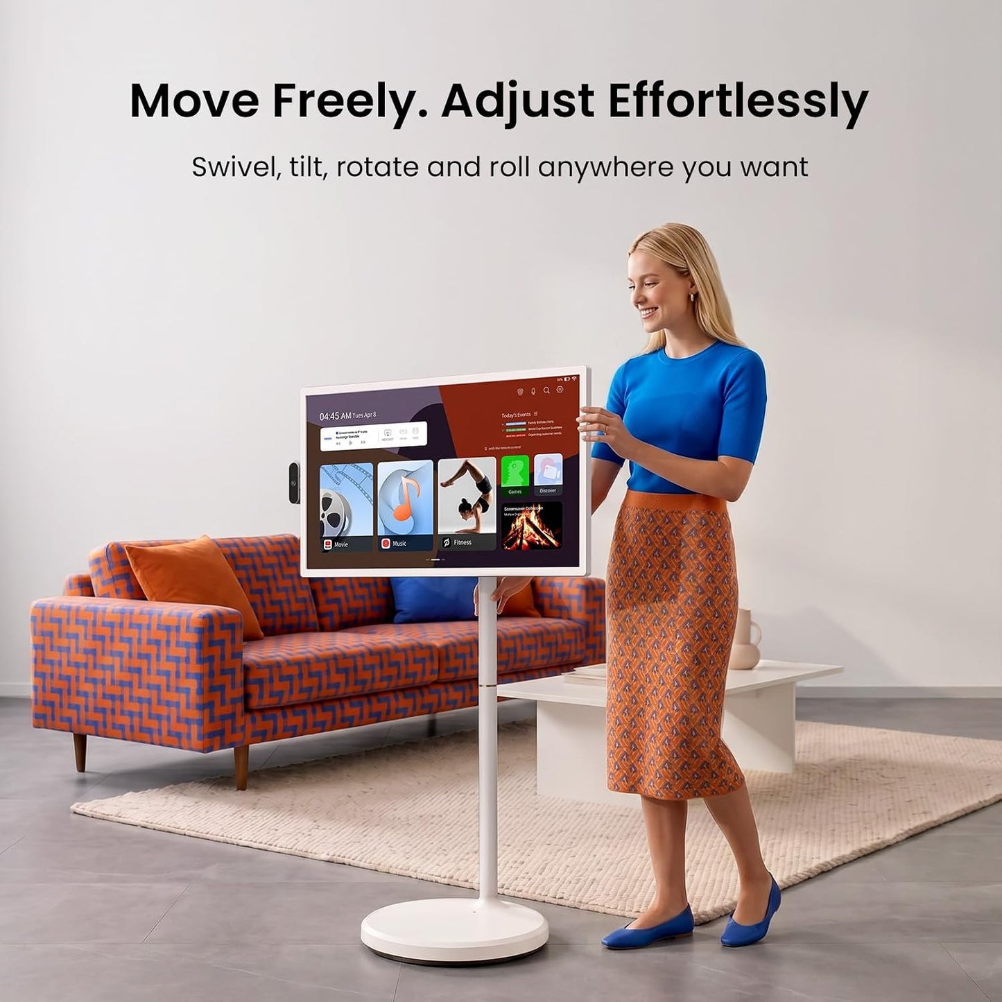 ApoloSign 32 Inch 4K UHD Smart Portable TV on Wheels, Android 16 EDLA Certified, 256GB Storage, Built-in 15000mAh Battery, Voice Remote, Touch Screen TV with Rolling Stand for Home, Office - Gen2