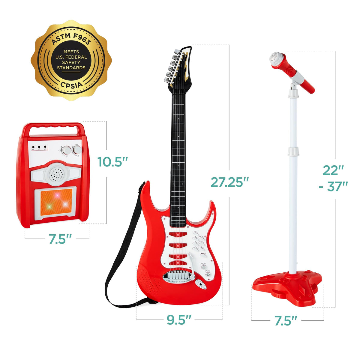 Best Choice Products Kids Electric Guitar Set with Microphone & Amp, Interactive Musical Toy for Boys & Girls, Lights & Sounds, Demo Songs, AUX Input, DIY Stickers - Blue