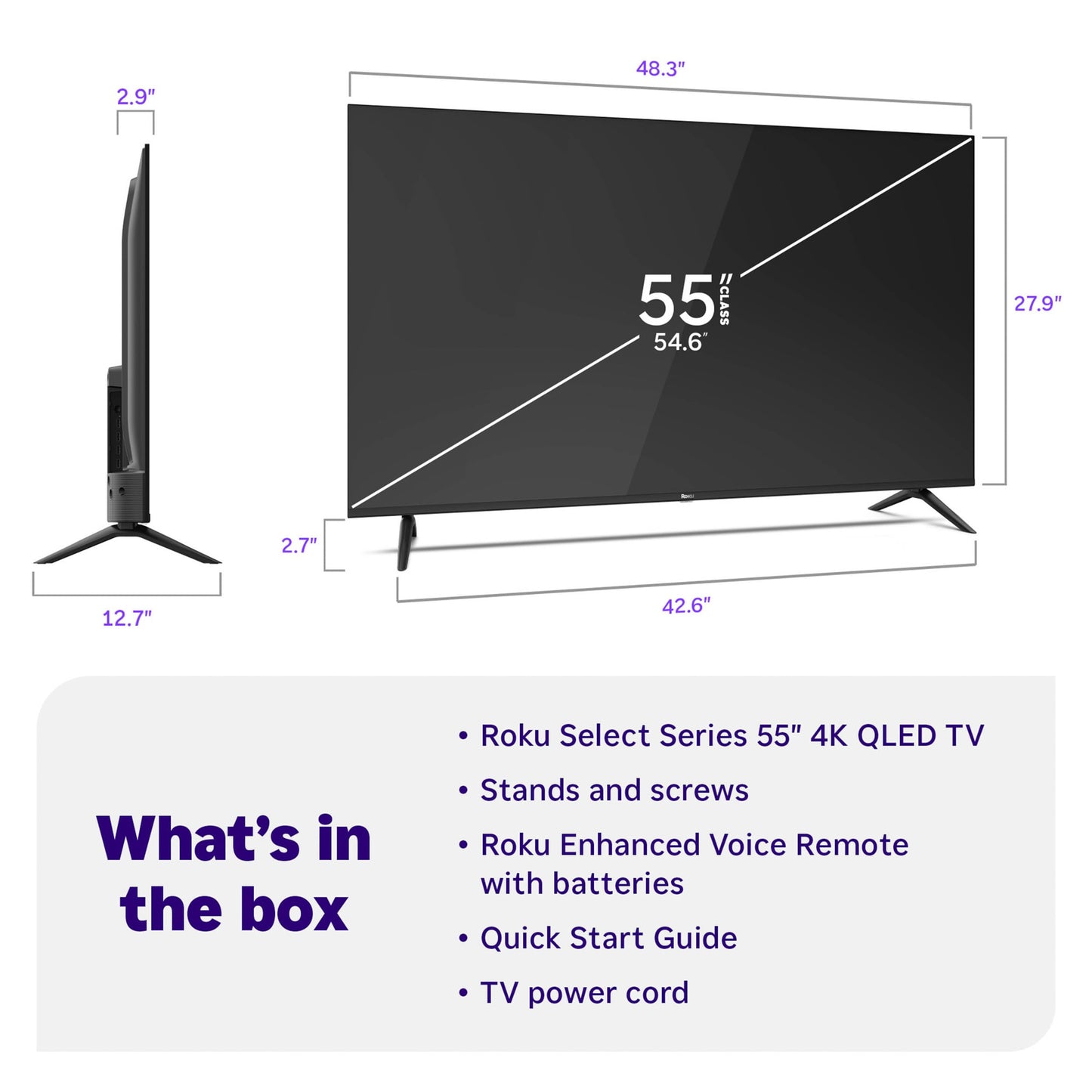 Roku Smart TV 2026 – 55-Inch Select Series, 4K QLED TV – Roku TV with Voice Remote – Flat Screen QLED Television with Wi-Fi for Streaming Live Local News, Sports, & Movies – Bluetooth Headphone Mode