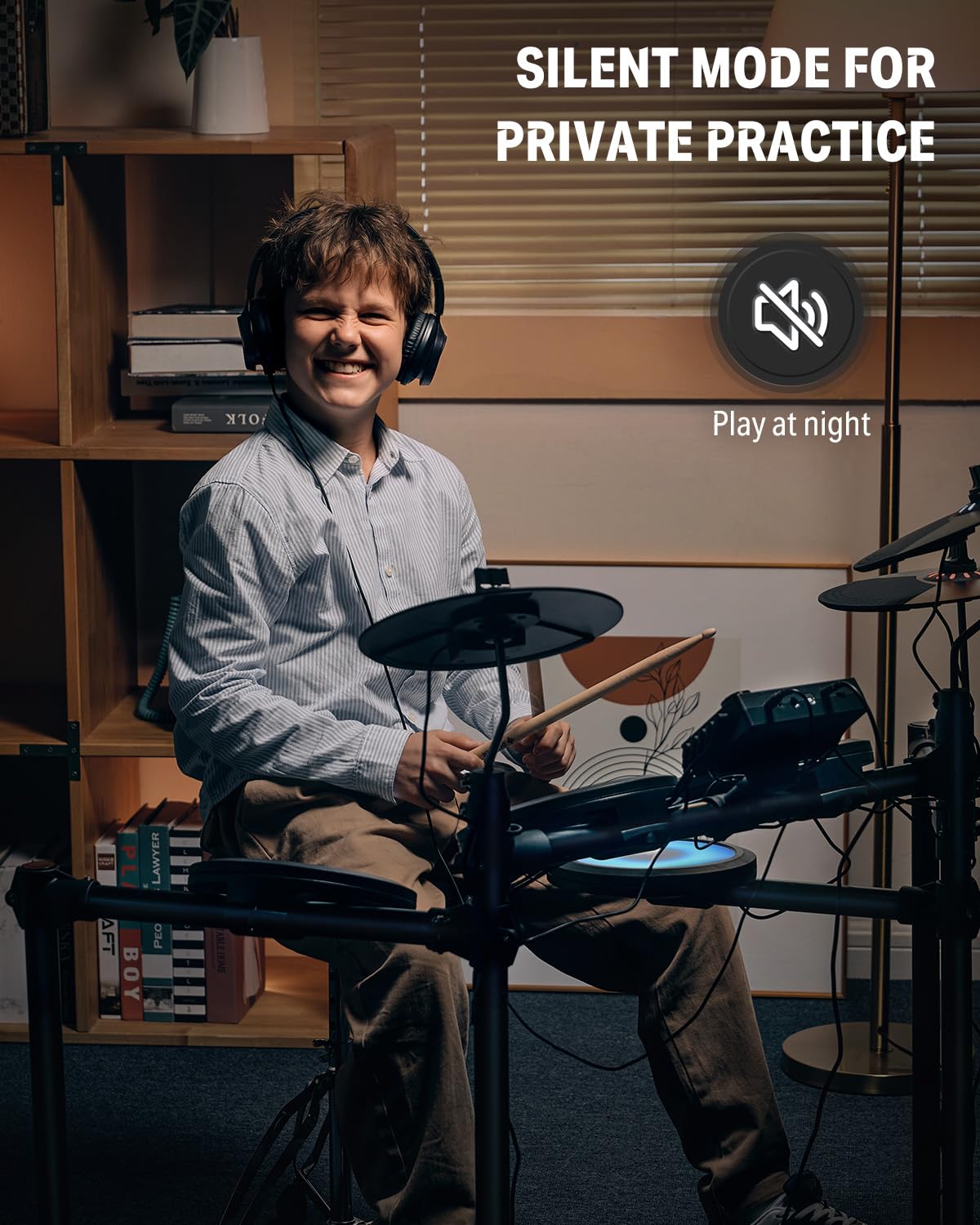 Donner Electric Drum Set, DED-70 Electronic Drum Kit for Beginner with 150 Sounds, 4 Quiet Mesh Pads, 9" Cymbals, USB MIDI, Type-C Charging, 2 Pedal, Throne, Headphones, Sticks, Melodics Lessons