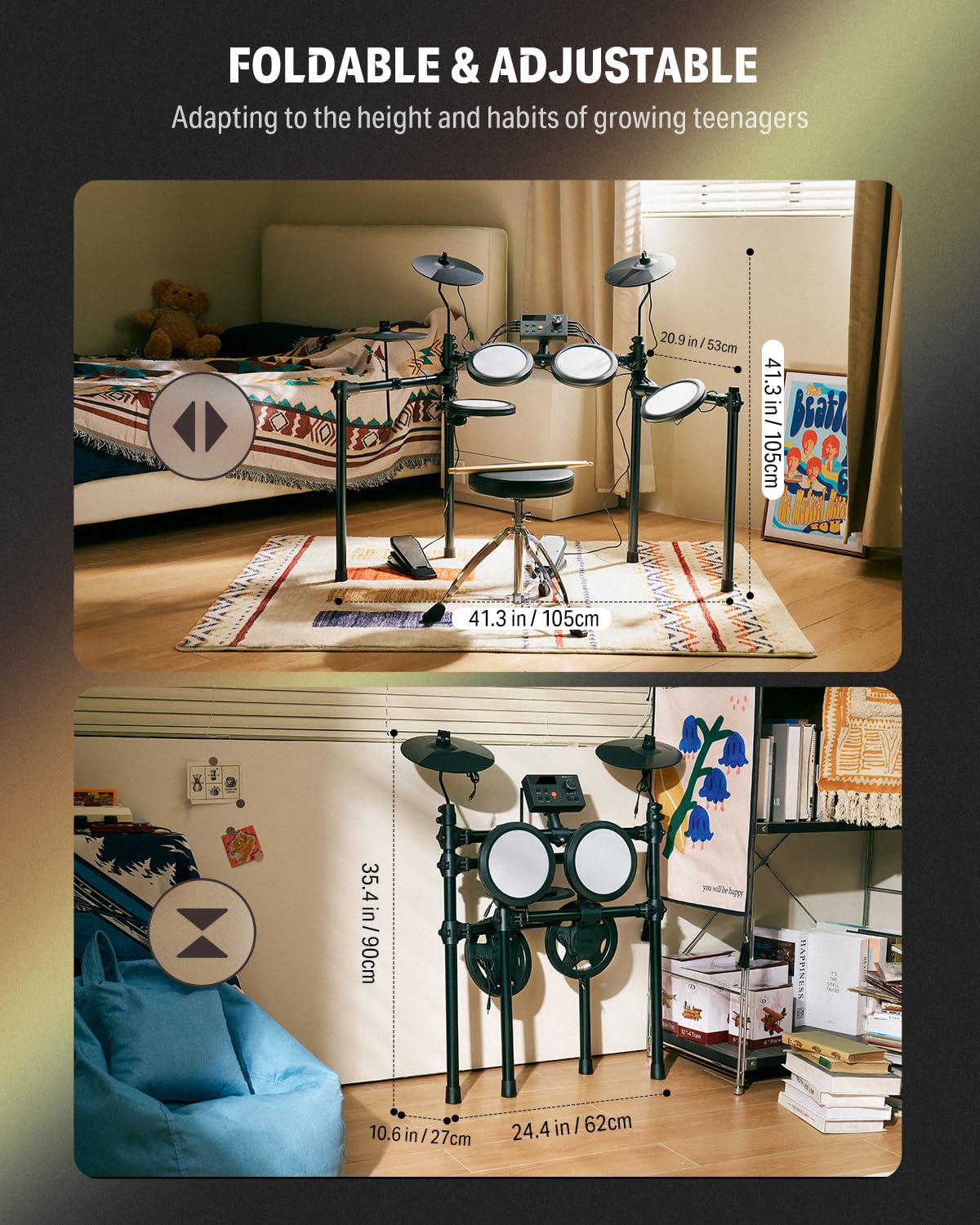 Donner Electric Drum Set, DED-70 Electronic Drum Kit for Beginner with 150 Sounds, 4 Quiet Mesh Pads, 9" Cymbals, USB MIDI, Type-C Charging, 2 Pedal, Throne, Headphones, Sticks, Melodics Lessons