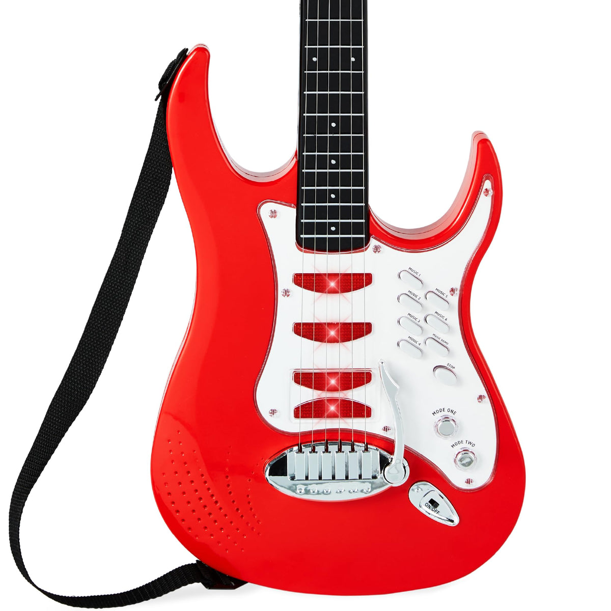 Best Choice Products Kids Electric Guitar Set with Microphone & Amp, Interactive Musical Toy for Boys & Girls, Lights & Sounds, Demo Songs, AUX Input, DIY Stickers - Blue