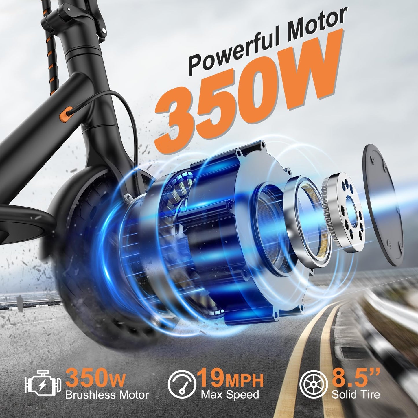 VOLPAM Electric Scooter, 350W/500W Powerful Motor, 8.5"/10" Solid Tires, 19/22Mph, 28/21/12 Miles Range,Dual Braking