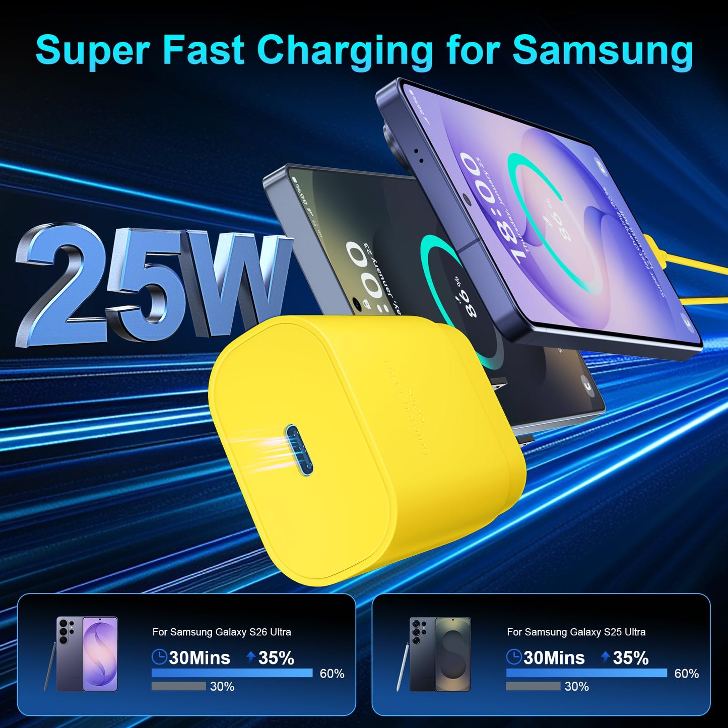 Super Fast Charger Type C, 25W USB C Wall Charger Fast Charging for Samsung Galaxy S26 Ultra/S26/S26+/S25 Ultra/S25/24 Ultra/S24/S23 Ultra/S22 Ultra with 10FT Long Android Type C Charger Cable 2Pack