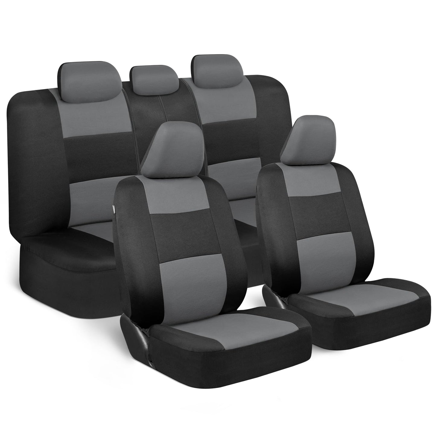 BDK PolyPro Car Seat Covers Full Set in Charcoal on Black – Front and Rear Split Bench for Cars, Easy to Install Cover Set, Accessories Auto Trucks Van SUV