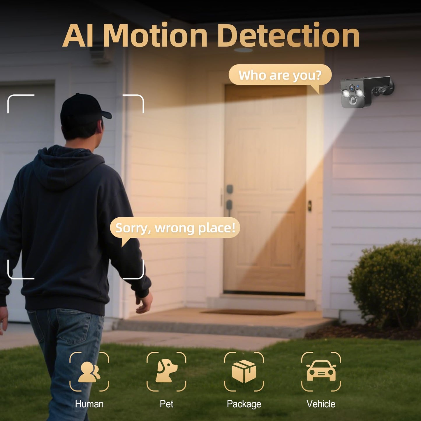 Solar Security Cameras Wireless Outdoor 2K Battery Powered AI Motion Detection 2-Way Talk Color Night Vision WiFi Waterproof SD/Cloud Storage Non-Stop Solar Panel Camera Outdoor Wireless