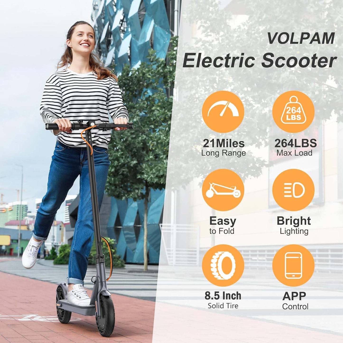 VOLPAM Electric Scooter, 350W/500W Powerful Motor, 8.5"/10" Solid Tires, 19/22Mph, 28/21/12 Miles Range,Dual Braking