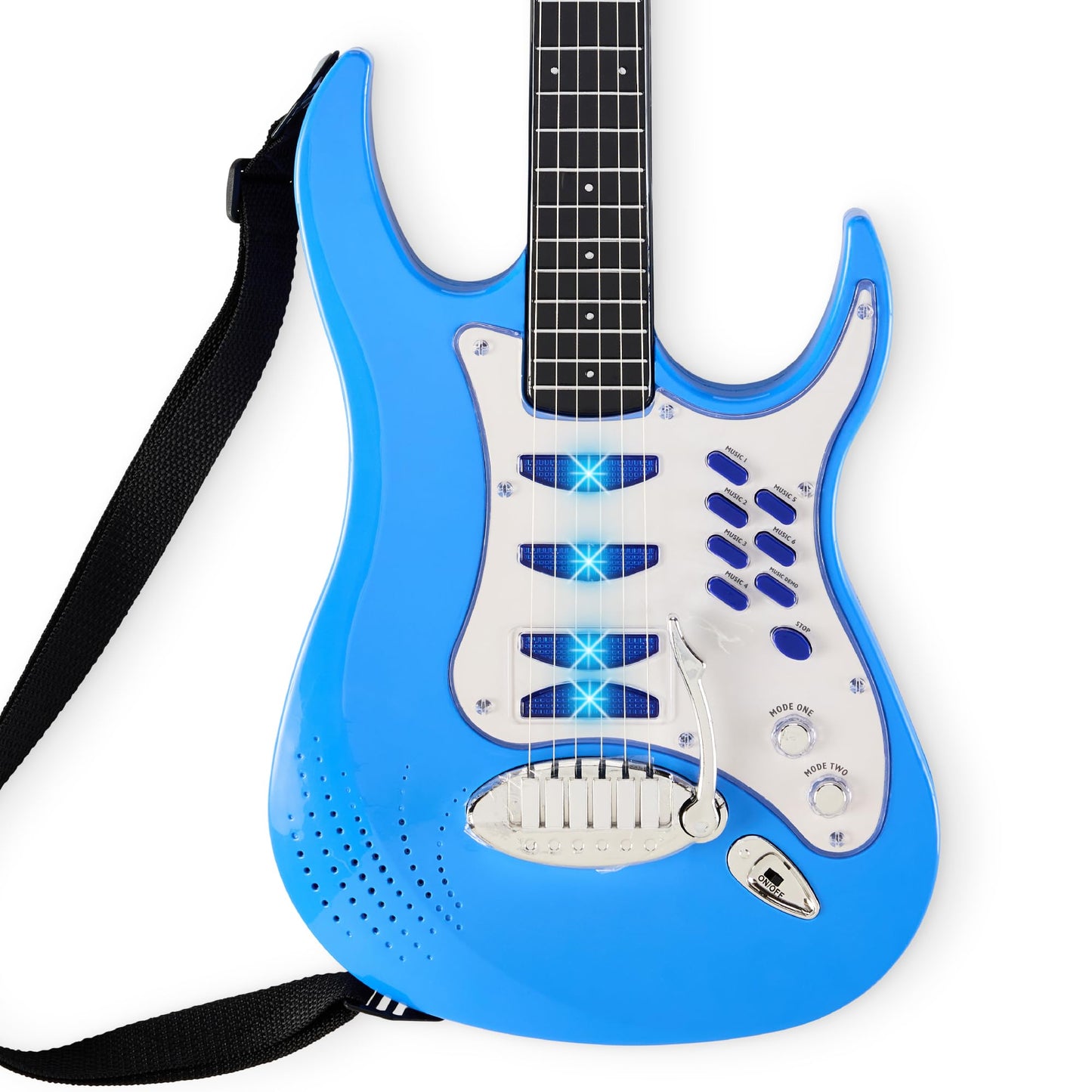 Best Choice Products Kids Electric Guitar Set with Microphone & Amp, Interactive Musical Toy for Boys & Girls, Lights & Sounds, Demo Songs, AUX Input, DIY Stickers - Blue