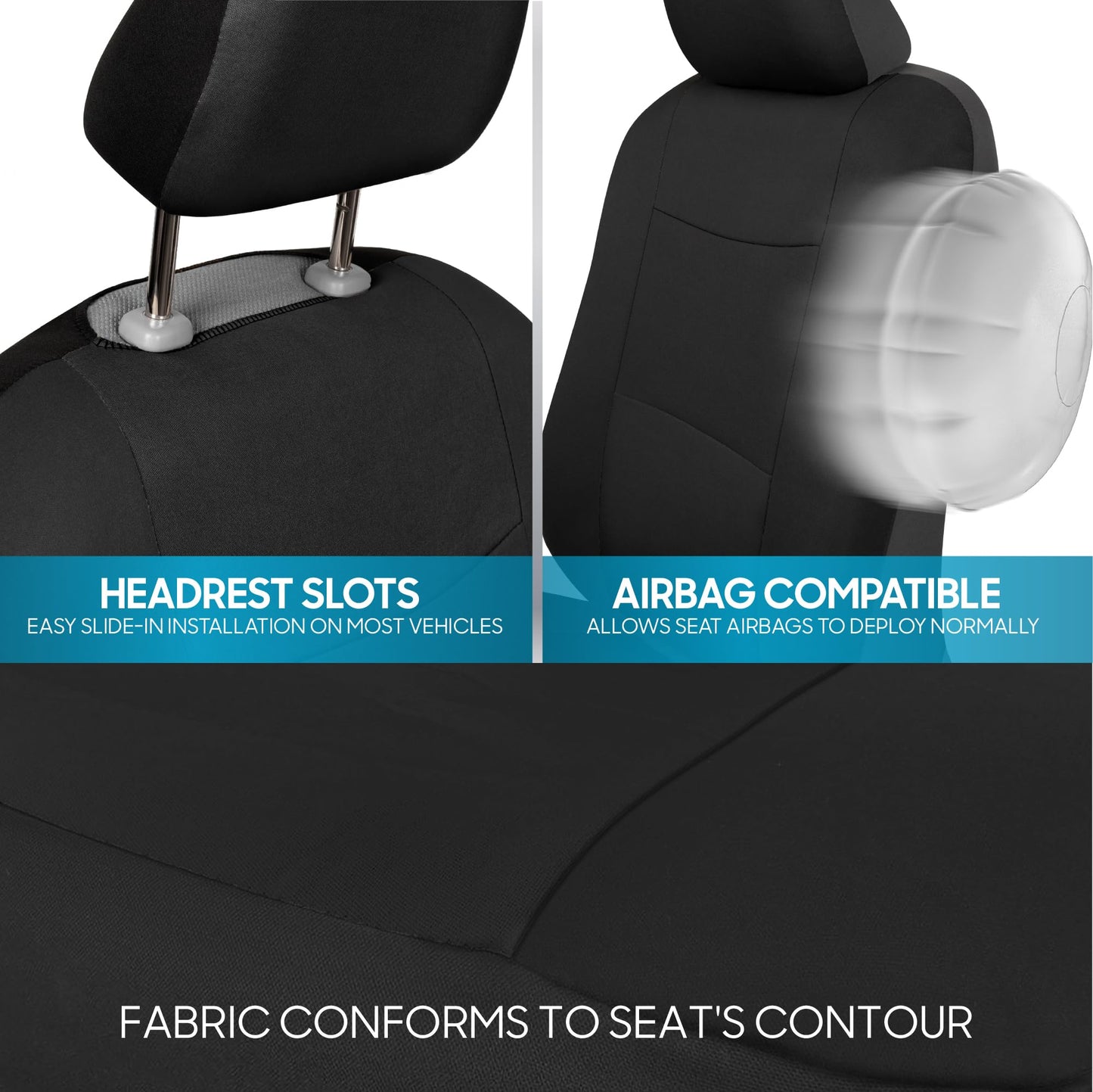 BDK PolyPro Car Seat Covers Full Set in Charcoal on Black – Front and Rear Split Bench for Cars, Easy to Install Cover Set, Accessories Auto Trucks Van SUV