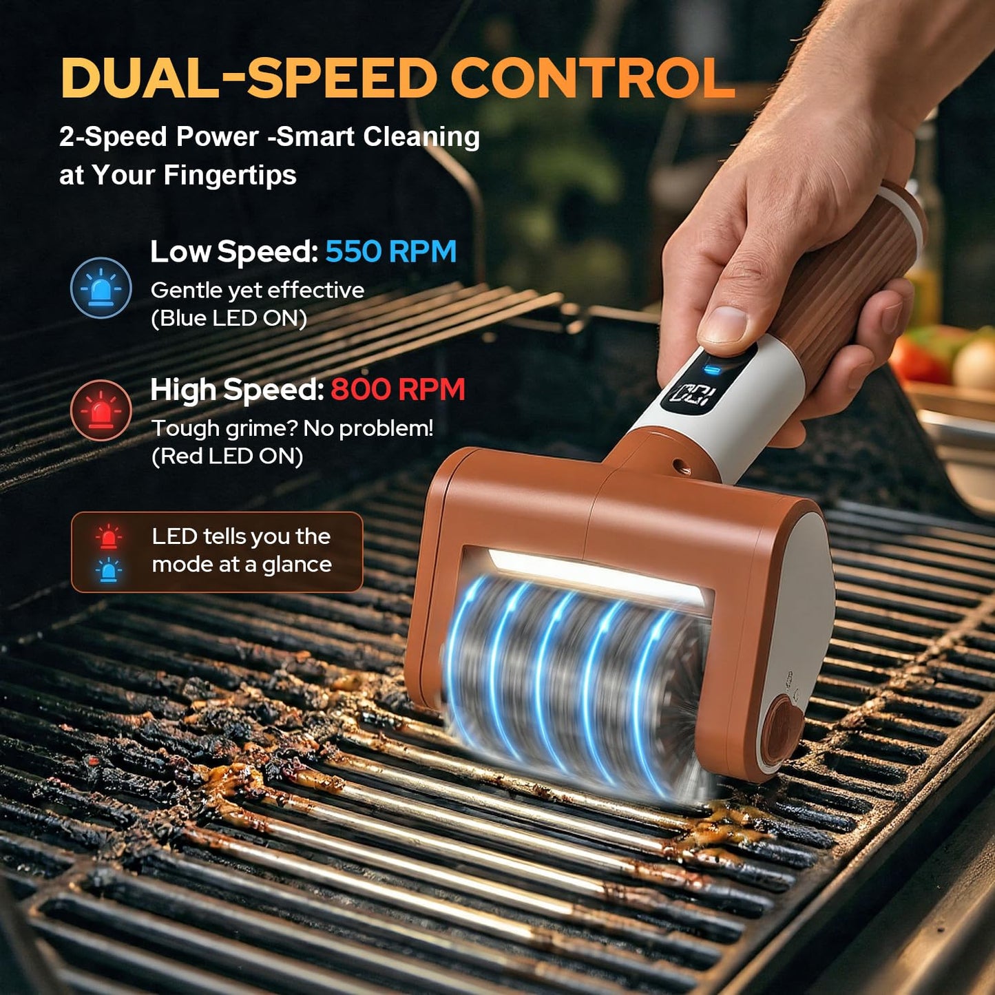 𝑵𝒆𝒘𝒆𝒔𝒕-𝑮𝒆𝒏 Electric Grill Brush, BBQ Grill Cleaner with Digital Display, Variable Speed Cordless Rotary Grill Brush, Replaceable Heads Grill Cleaning Brush for Barbecue Grates