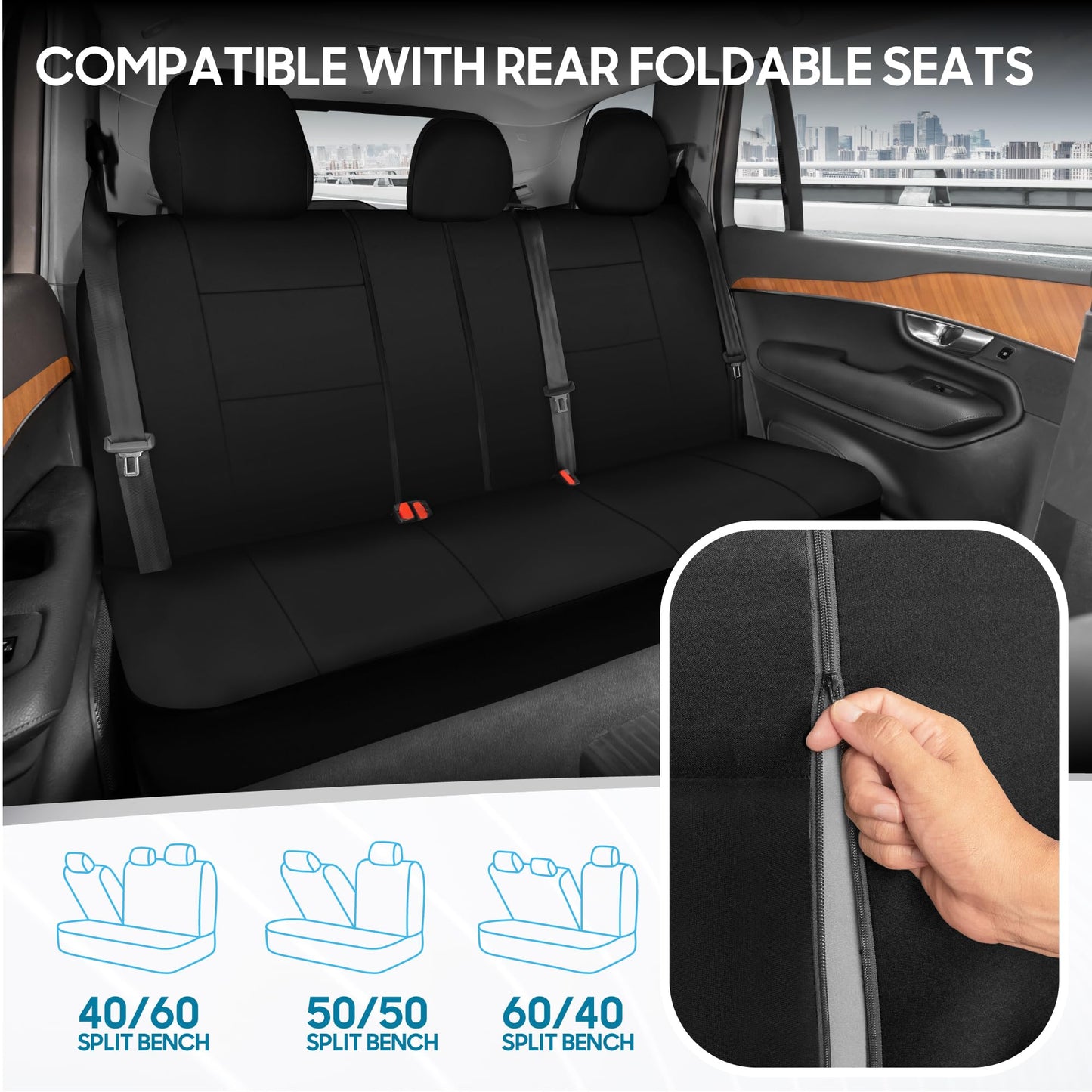 BDK PolyPro Car Seat Covers Full Set in Charcoal on Black – Front and Rear Split Bench for Cars, Easy to Install Cover Set, Accessories Auto Trucks Van SUV