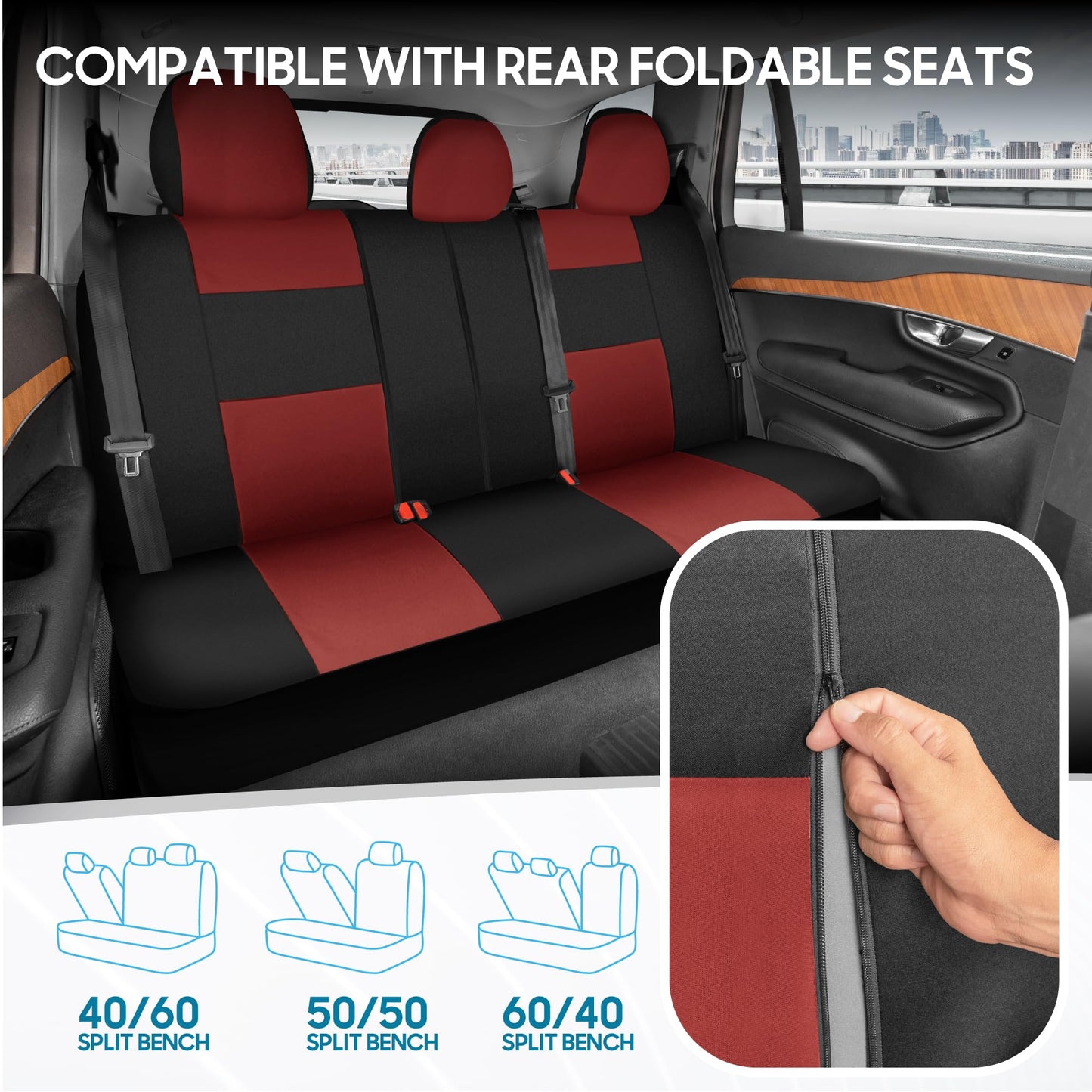 BDK PolyPro Car Seat Covers Full Set in Charcoal on Black – Front and Rear Split Bench for Cars, Easy to Install Cover Set, Accessories Auto Trucks Van SUV