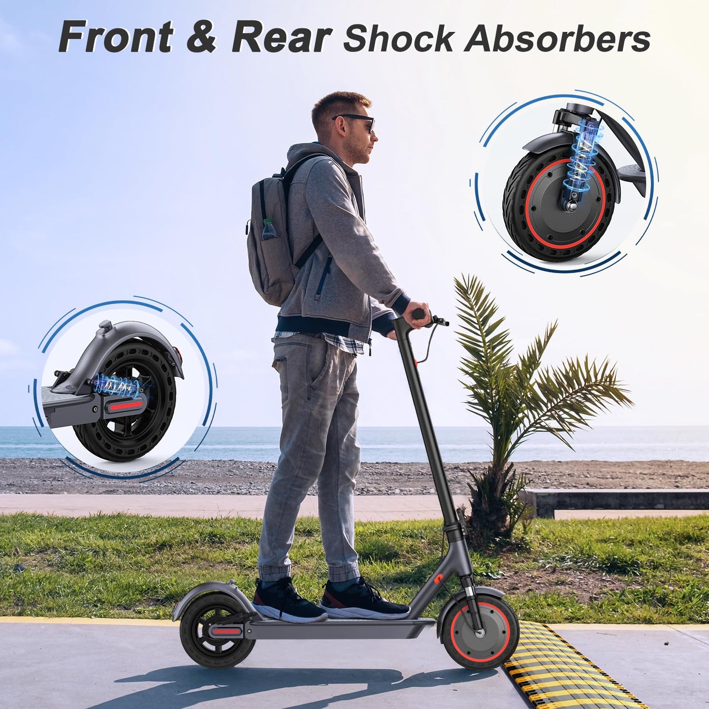 VOLPAM Electric Scooter, 350W/500W Powerful Motor, 8.5"/10" Solid Tires, 19/22Mph, 28/21/12 Miles Range,Dual Braking
