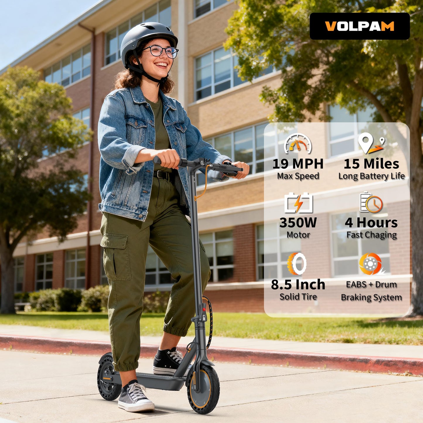 VOLPAM Electric Scooter, 350W/500W Powerful Motor, 8.5"/10" Solid Tires, 19/22Mph, 28/21/12 Miles Range,Dual Braking