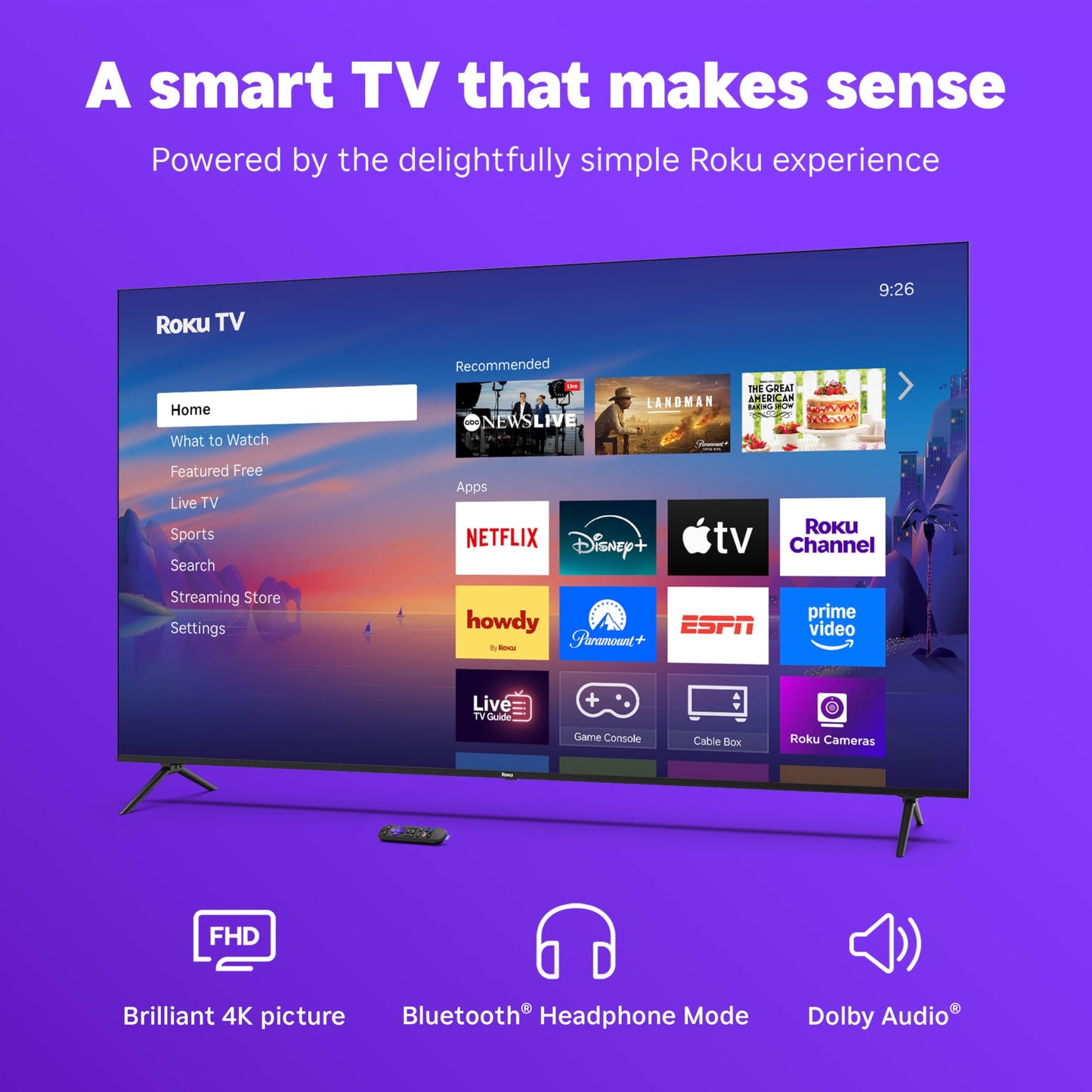 Roku Smart TV 2026 – 55-Inch Select Series, 4K QLED TV – Roku TV with Voice Remote – Flat Screen QLED Television with Wi-Fi for Streaming Live Local News, Sports, & Movies – Bluetooth Headphone Mode