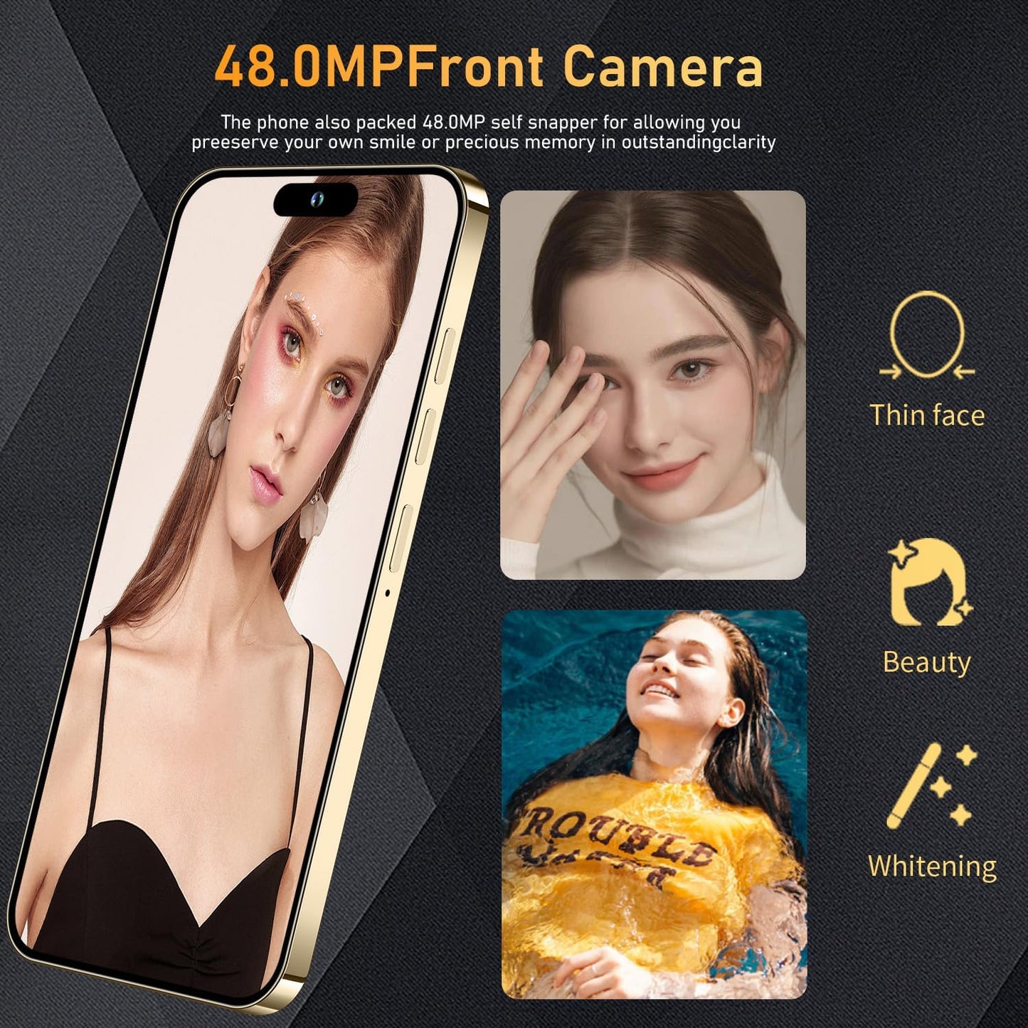 14PROMA X Unlocked Smartphone, 16+512GB, Android 13.0 Unlocked Cell Phones, 6.82" HD Screen Battery 6800mAH with 128GB Memory Card/Face ID/Fingerprint Lock/Dual SIM 5G Phone (Gold)