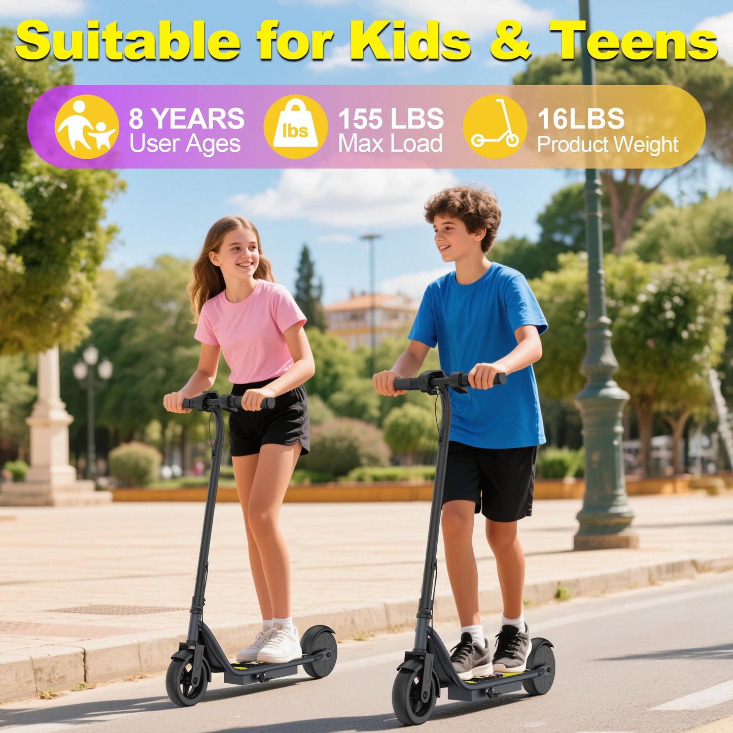 VOLPAM Electric Scooter, 350W/500W Powerful Motor, 8.5"/10" Solid Tires, 19/22Mph, 28/21/12 Miles Range,Dual Braking