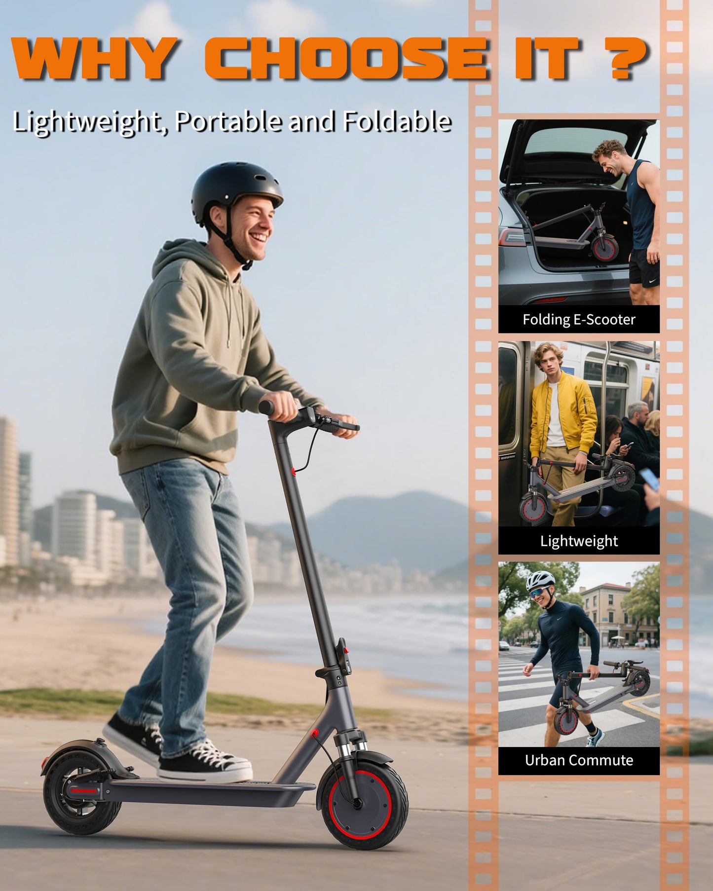 VOLPAM Electric Scooter, 350W/500W Powerful Motor, 8.5"/10" Solid Tires, 19/22Mph, 28/21/12 Miles Range,Dual Braking