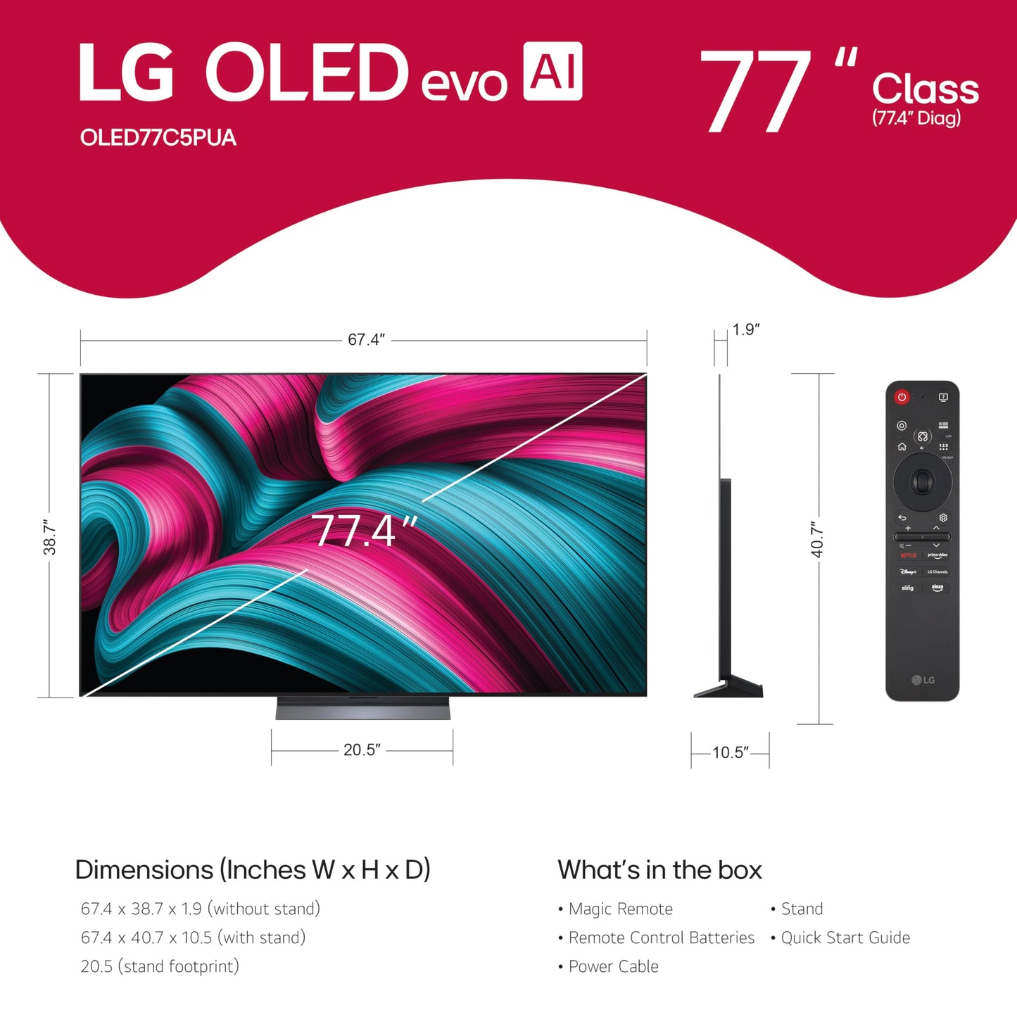 LG 42-Inch Class OLED evo AI Super Upscaling 4K C5 Series Smart TV w/Dolby Atmos & Vision, HDR10, Filmmaker Mode, Wow Orchestra, Alexa Built-in (OLED42C5PUA, 2025)