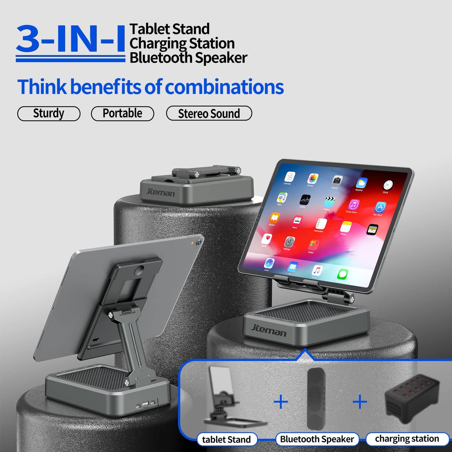 Cell Phone Stand with Wireless Bluetooth Speaker and Anti-Slip Base HD Surround Sound Perfect for Home and Outdoors with Bluetooth Speaker for Desk Compatible with iPhone/ipad/Samsung Galaxy