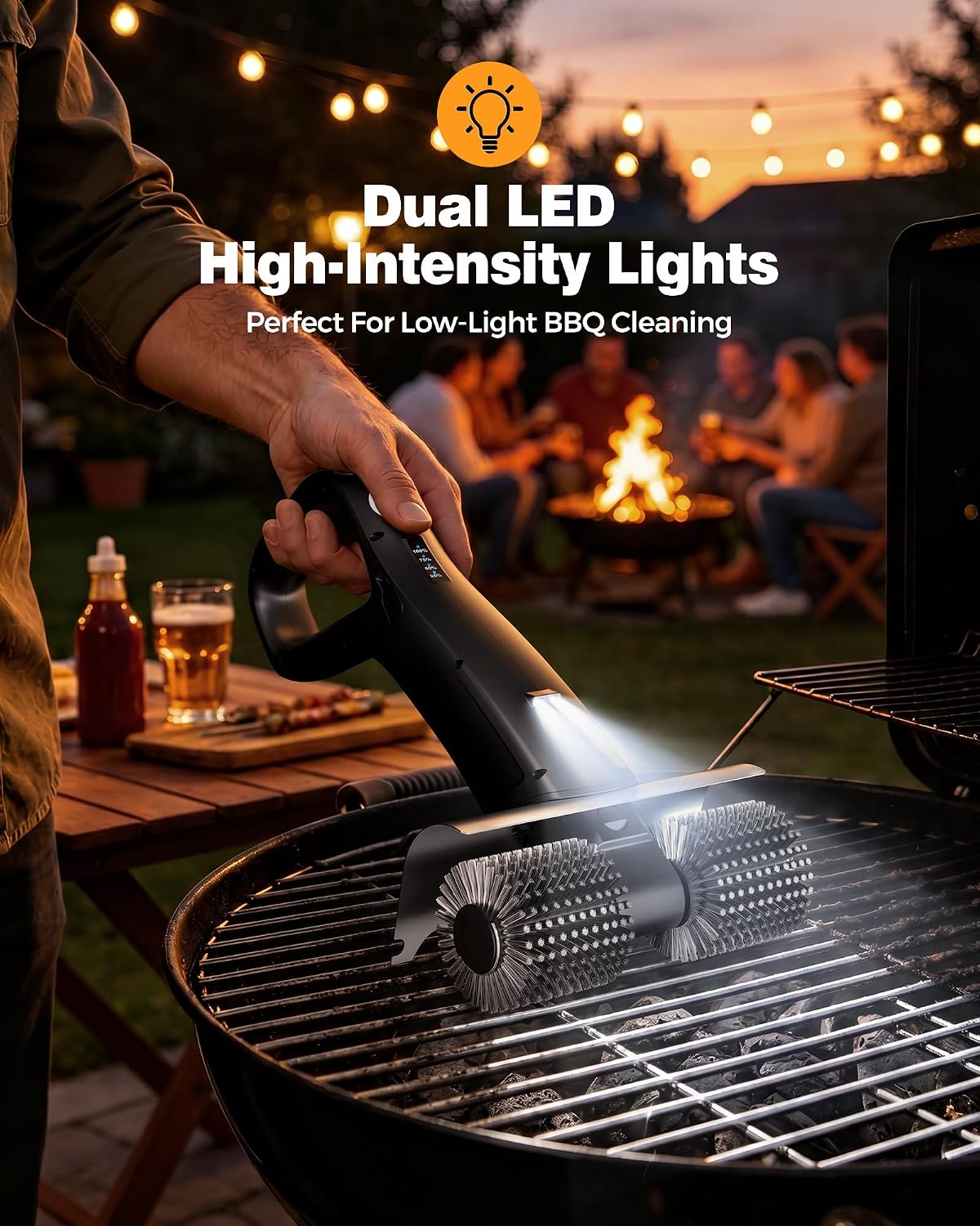 Electric Grill Brush Rechargeable, Dual Brush Heads Design Cordless Electric BBQ Grill Cleaner with Replaceable Head, No Bristles Grill Brush Outdoor Grill for Burnt-On Grease & Grill Grates