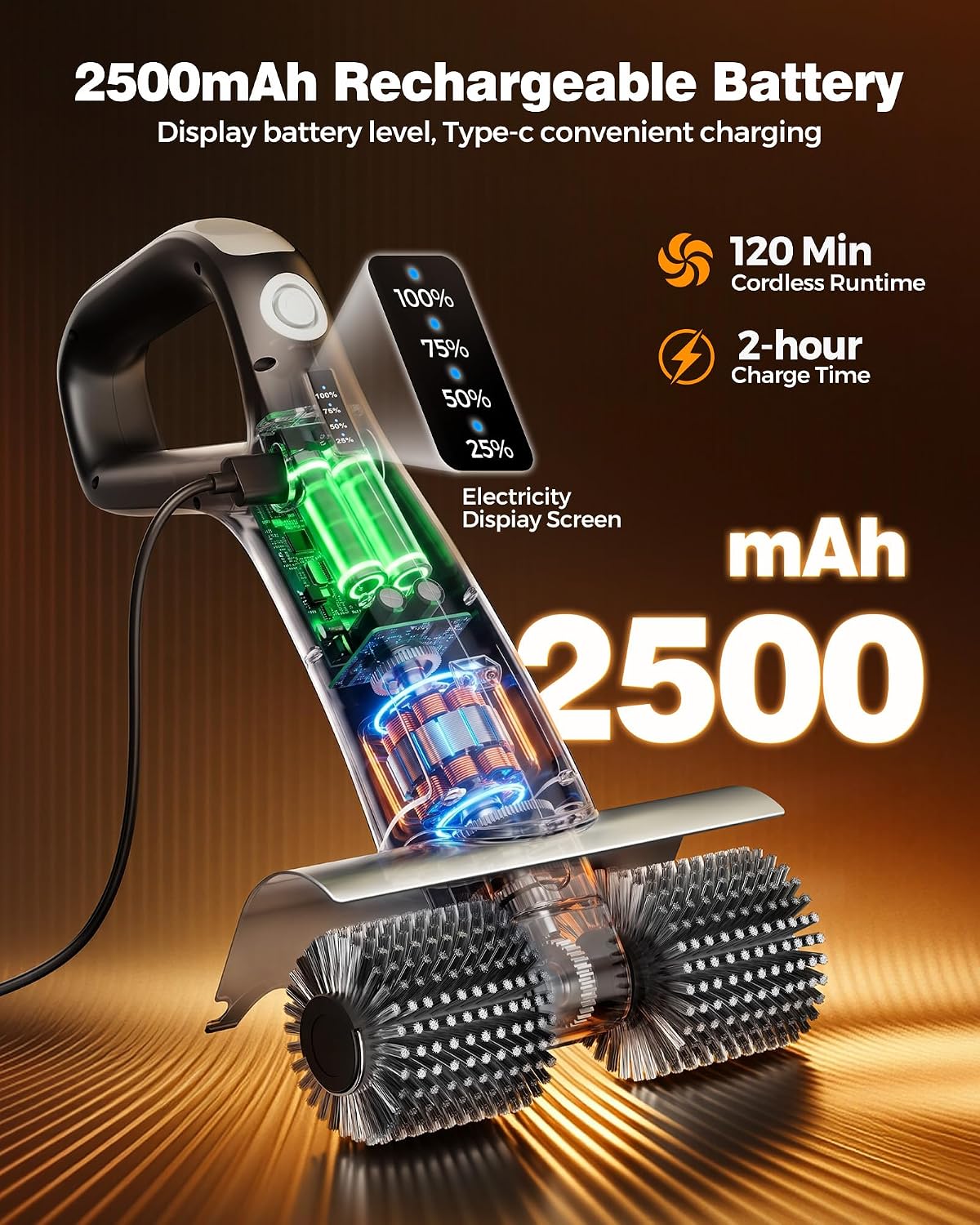 Electric Grill Brush Rechargeable, Dual Brush Heads Design Cordless Electric BBQ Grill Cleaner with Replaceable Head, No Bristles Grill Brush Outdoor Grill for Burnt-On Grease & Grill Grates