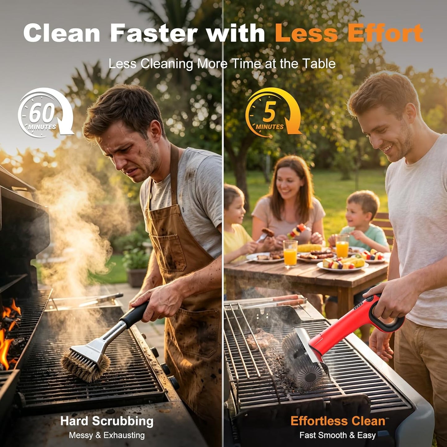 Electric Grill Brush for Outdoor Grill, Cordless BBQ Grill Cleaner with Dual Rotating Heads, 450 RPM Motorized Grill Cleaning Brush with Forward & Reverse, 6-Piece Replaceable Brush Set