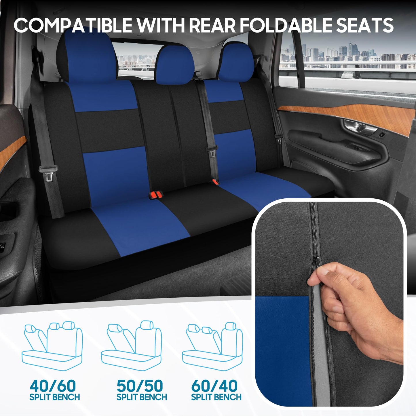 BDK PolyPro Car Seat Covers Full Set in Charcoal on Black – Front and Rear Split Bench for Cars, Easy to Install Cover Set, Accessories Auto Trucks Van SUV