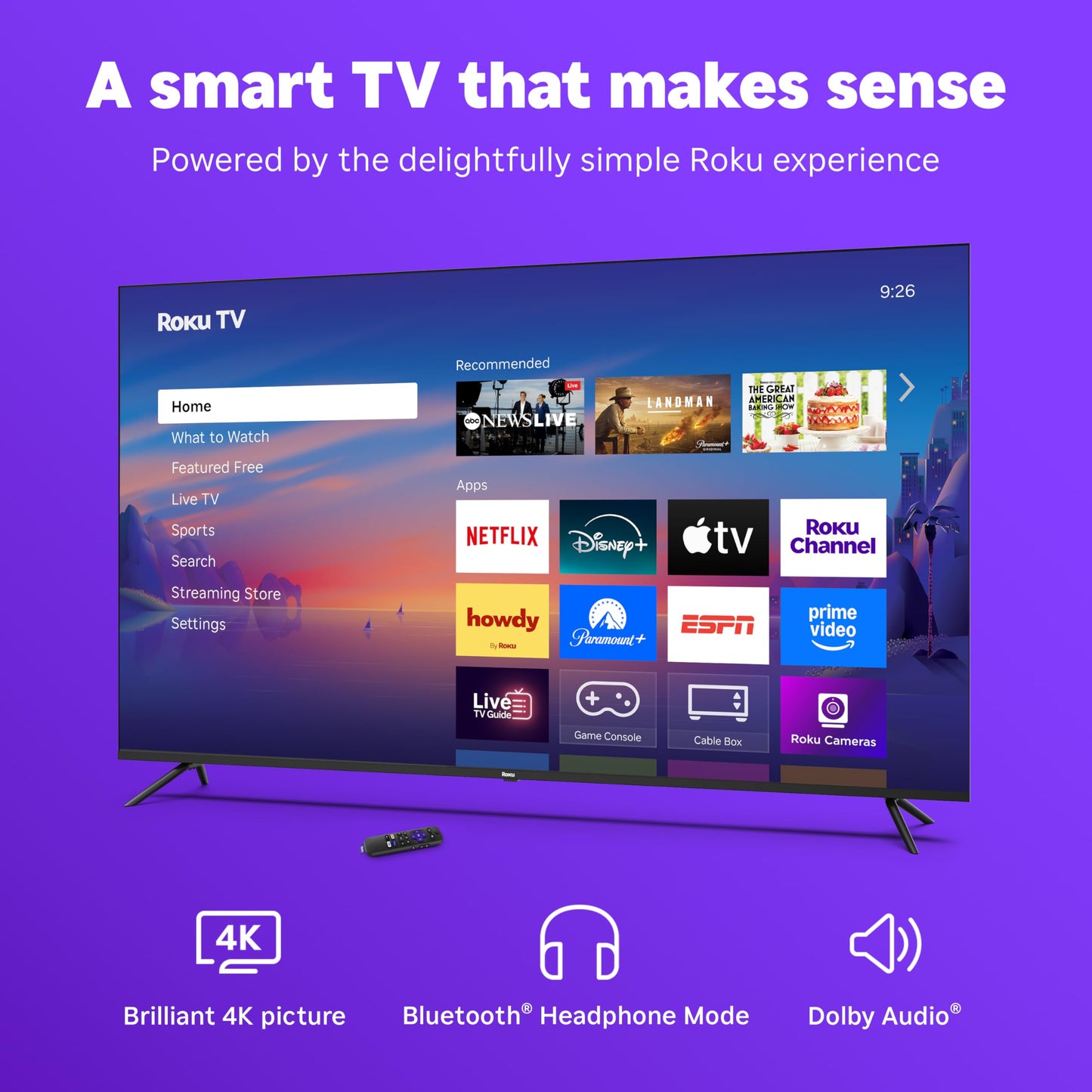 Roku Smart TV 2026 – 55-Inch Select Series, 4K QLED TV – Roku TV with Voice Remote – Flat Screen QLED Television with Wi-Fi for Streaming Live Local News, Sports, & Movies – Bluetooth Headphone Mode