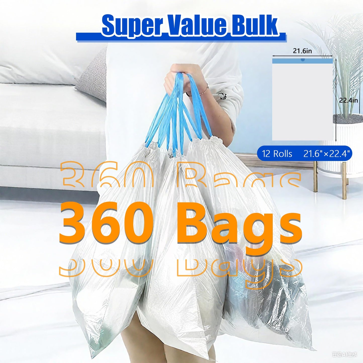 Small Trash Bags 3 Gallon, 360 Count -1.2 Mil Drawstring Mini Garbage Bags, White Plastic Trash Can Liners for Bathroom Accessories, 12 Liter, Bedroom, Dorm Room Essentials, Office