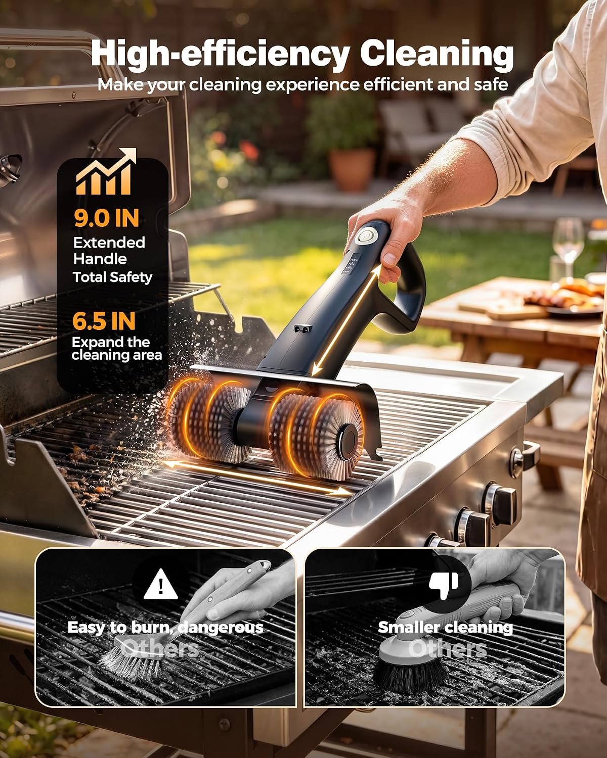 Electric Grill Brush Rechargeable, Dual Brush Heads Design Cordless Electric BBQ Grill Cleaner with Replaceable Head, No Bristles Grill Brush Outdoor Grill for Burnt-On Grease & Grill Grates